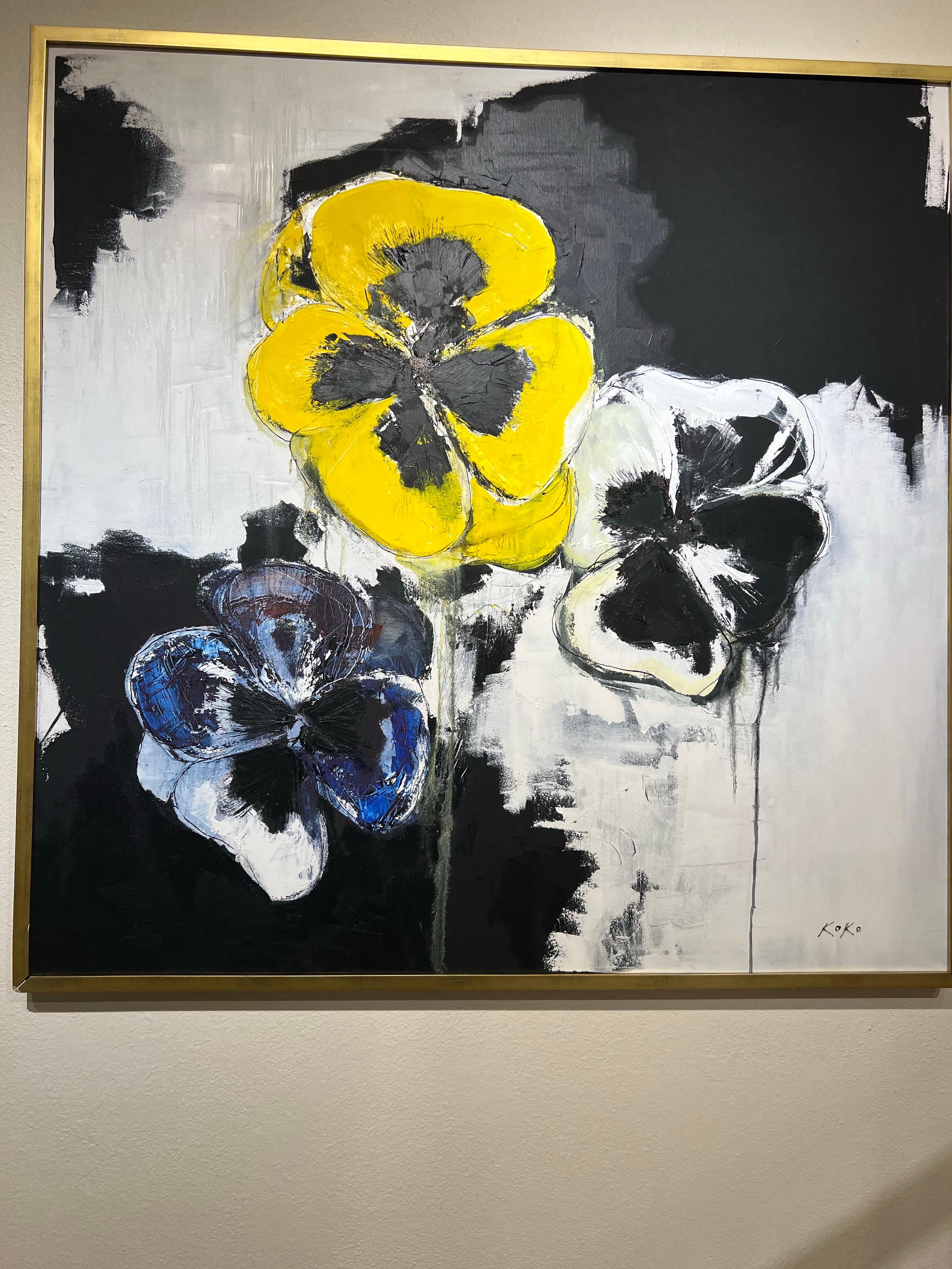 Fiori astratti Pensée, pittura a olio Pensée, fiori Pensée, arte Pensée. in vendita 4
