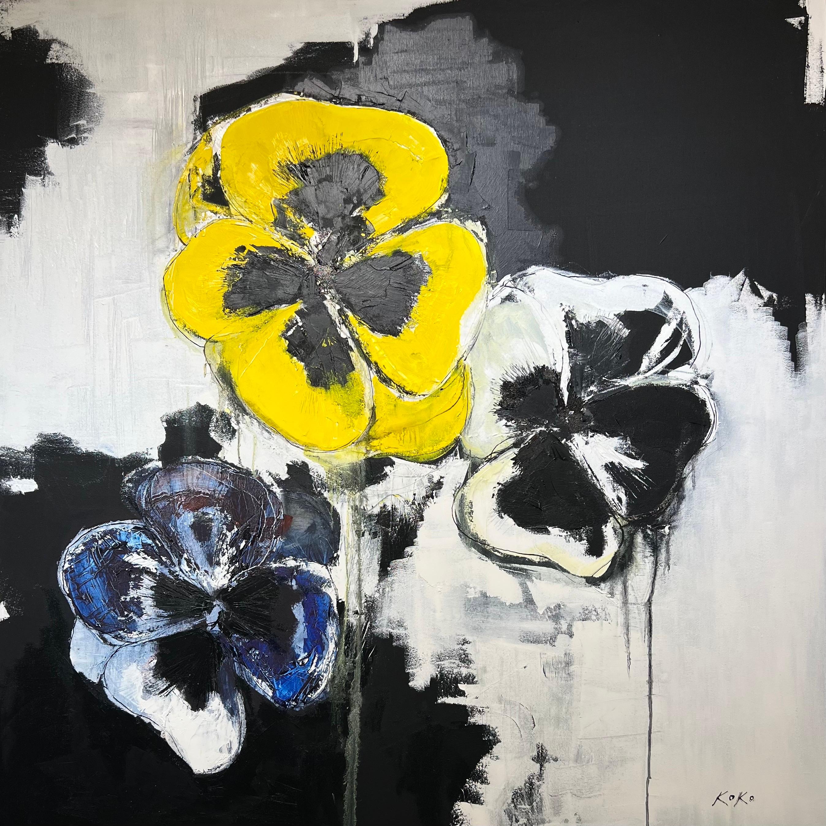Fiori astratti Pensée, pittura a olio Pensée, fiori Pensée, arte Pensée. in vendita 10