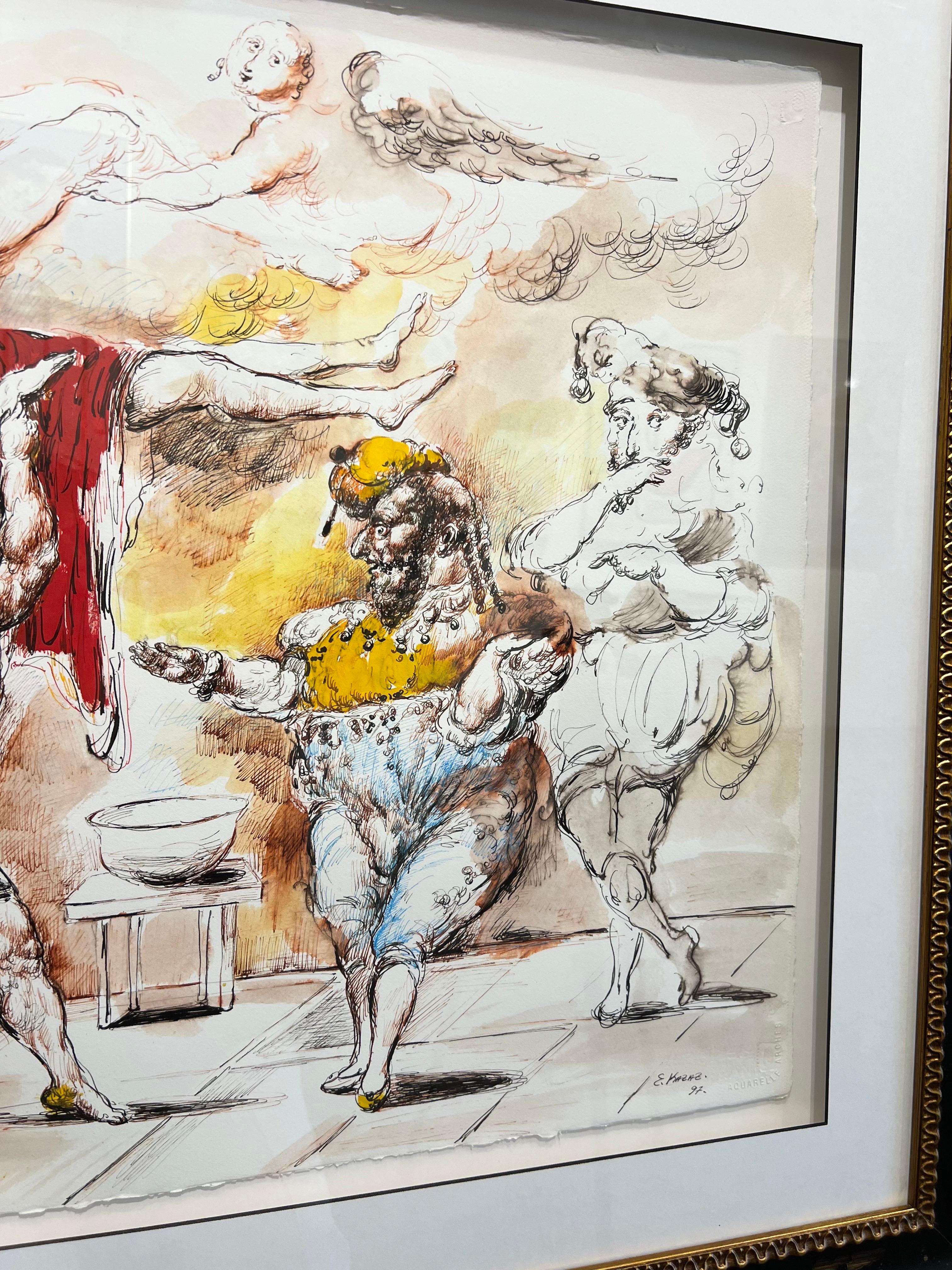 Emil Kazaz – Original Oil & Ink on Paper
This authentic artwork by Emil Kazaz showcases his signature expressive style, with powerful brushstrokes and intricate drawing. The piece is signed by the artist on the lower right, affirming its