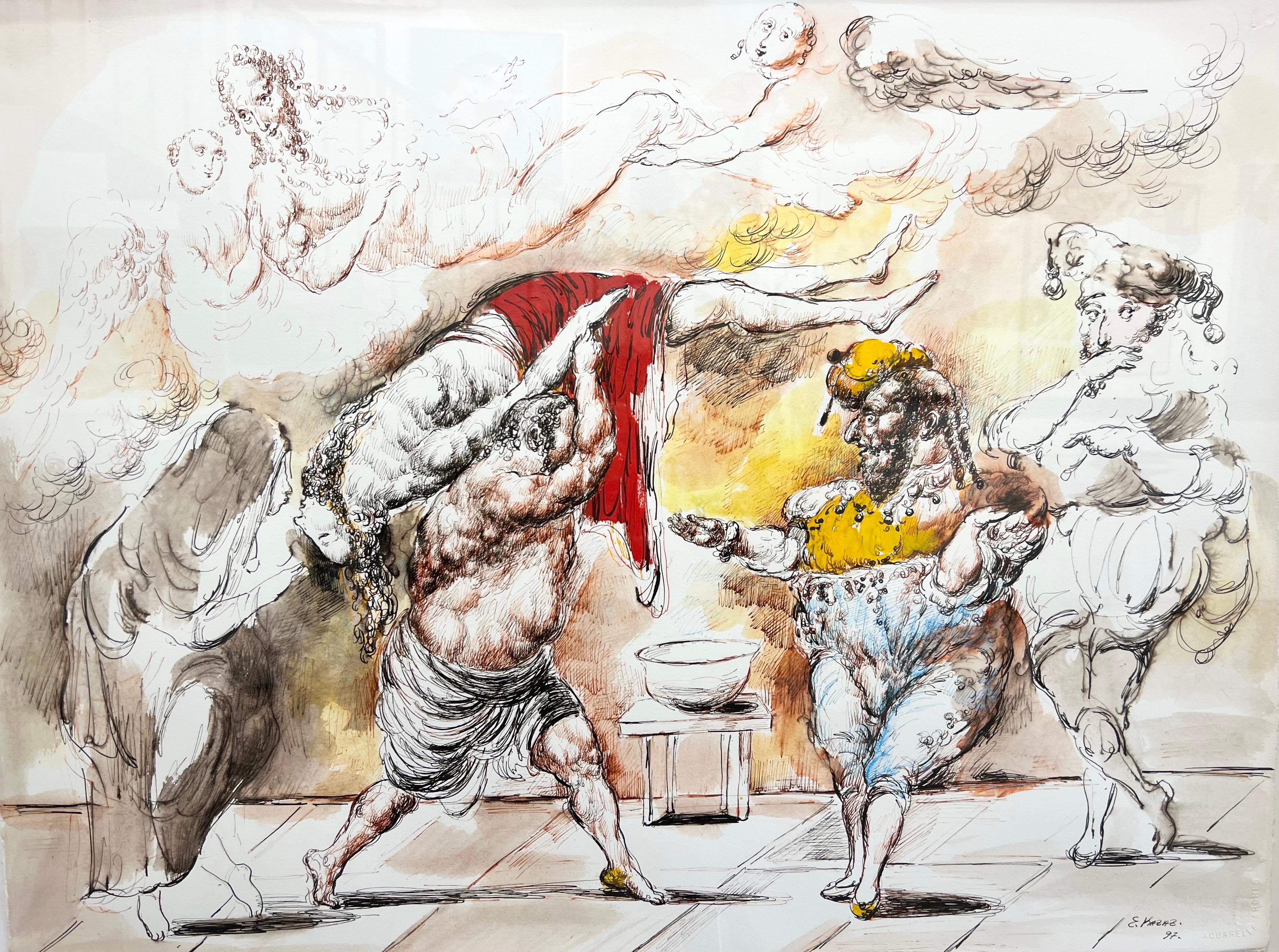 Contemporary drawing , I wash my hands,  Emil Kazaz. For Sale 2