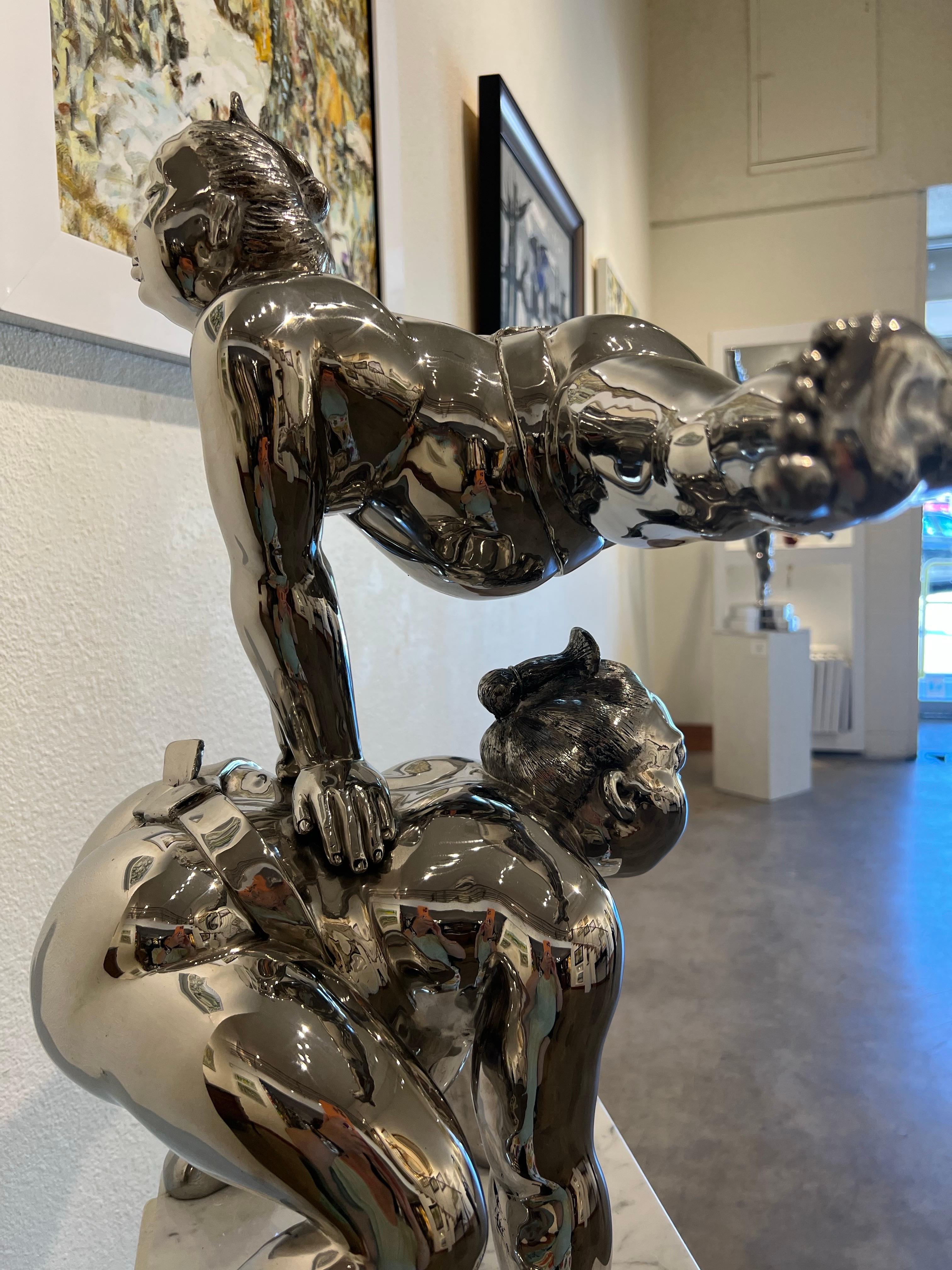 Contemporaneo,  scultura in acciaio inossidabile, Leapfrog, scultura contemporanea. - Sculpture Surrealismo di IRINA DAYLENE