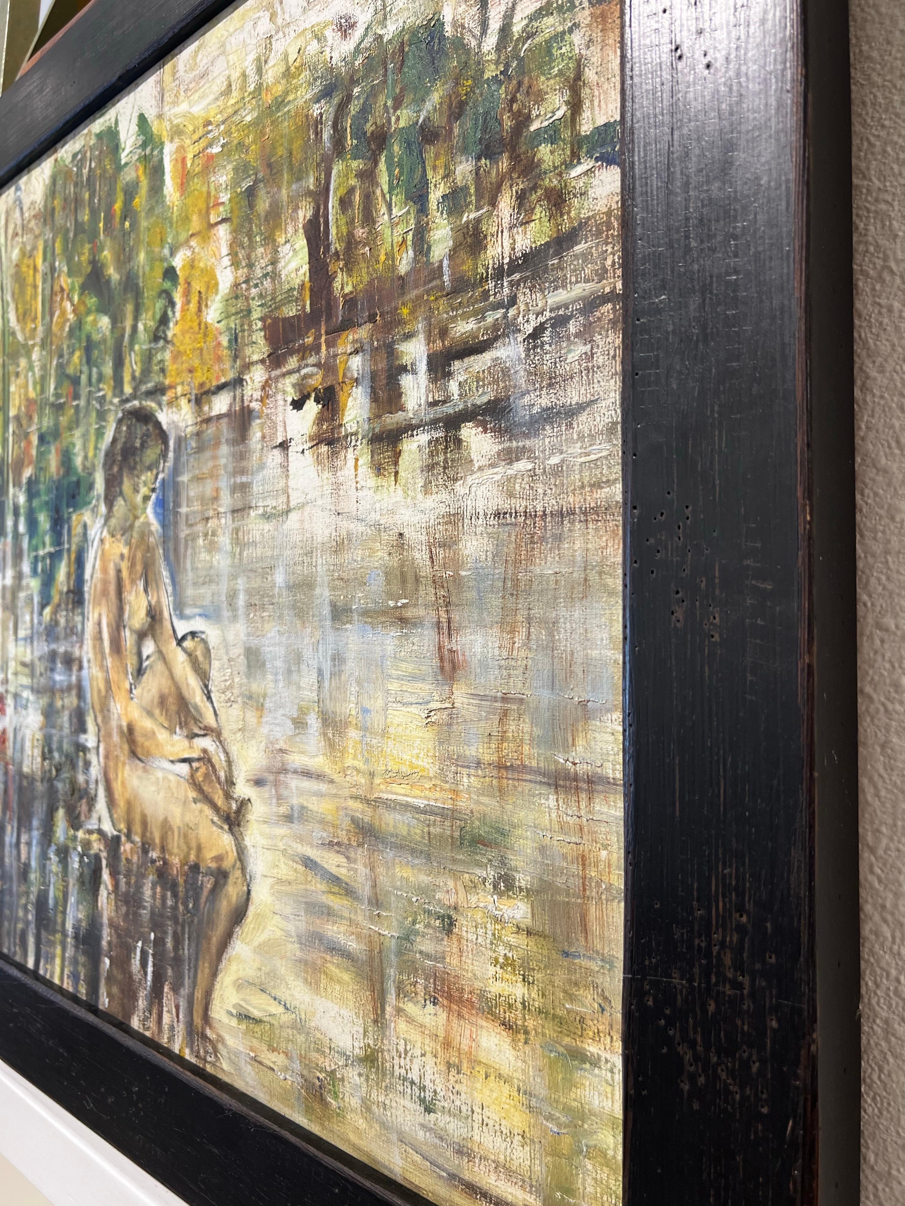 Peinture à l'huile contemporaine, Solitude au bord de l'eau. en vente 2