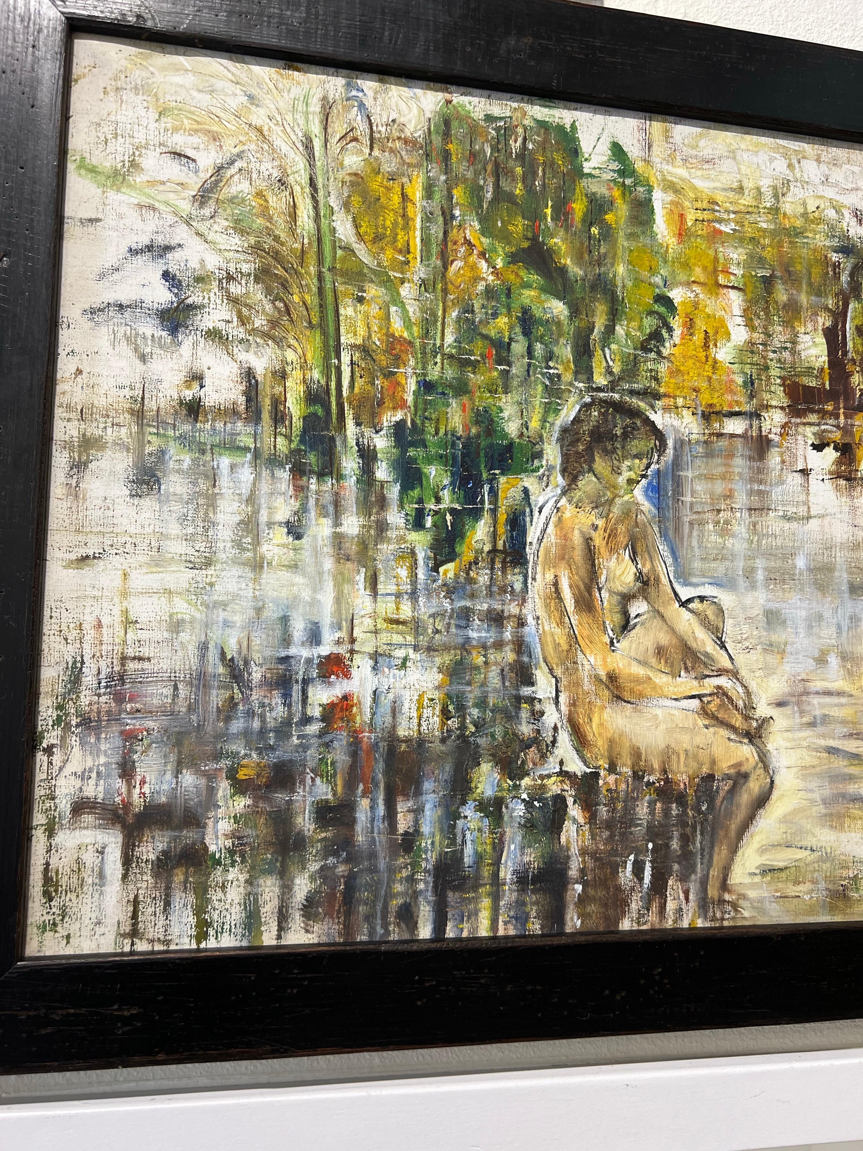 Peinture à l'huile contemporaine, Solitude au bord de l'eau. en vente 3