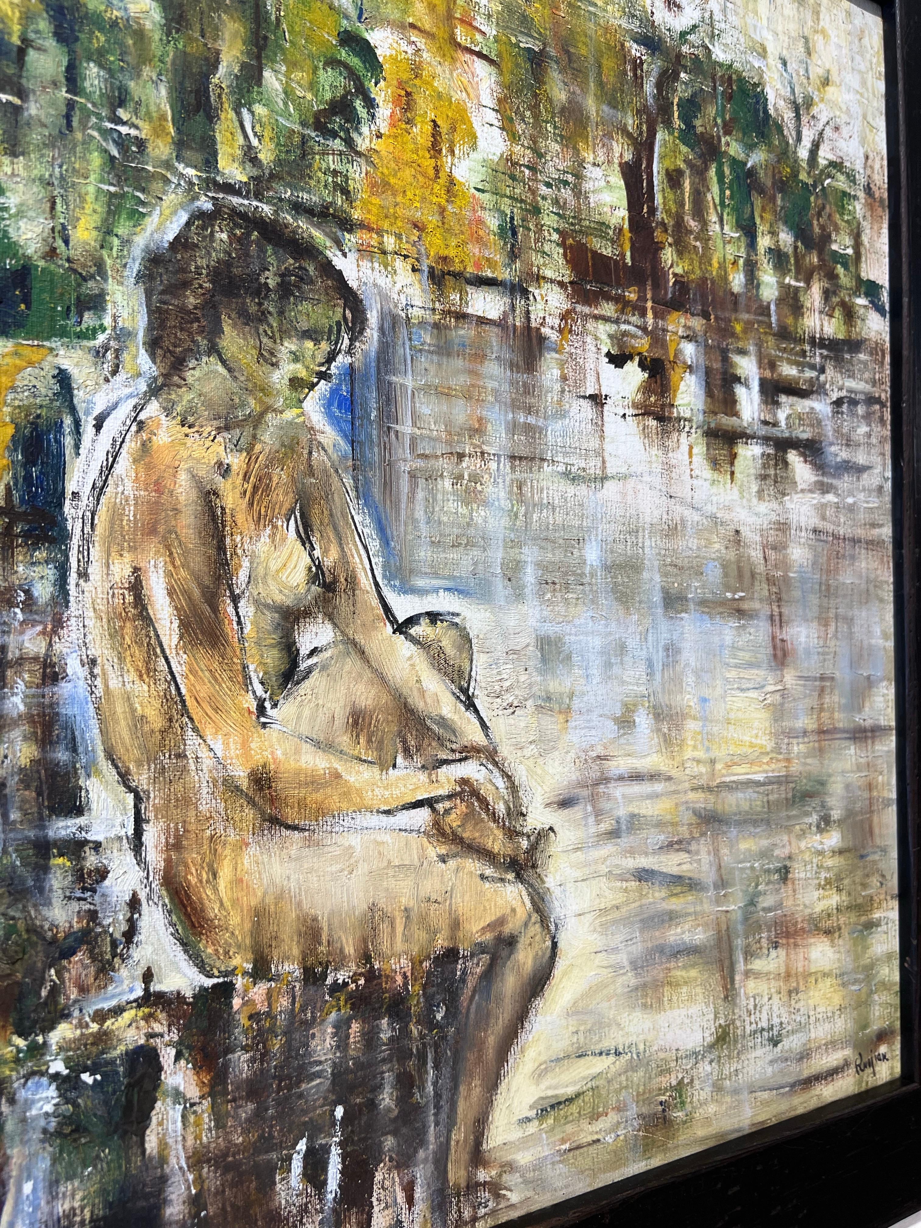 Peinture à l'huile contemporaine, Solitude au bord de l'eau. en vente 5