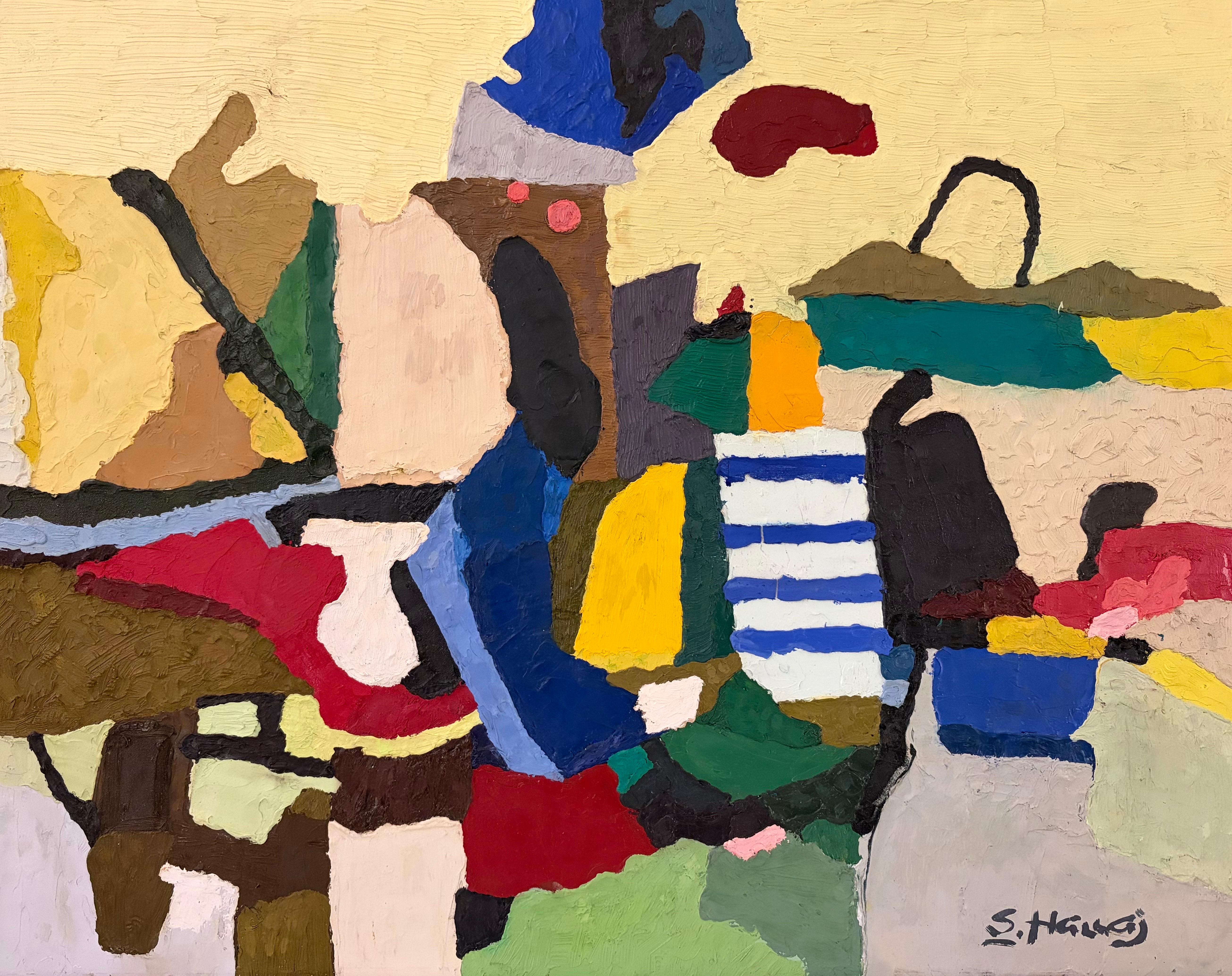 Samuel Hallaj Halajian Abstract Painting - Golden Gate, abstract compaction, contemporary oil painting.