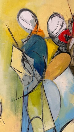 Musicians oil painting on canvas, Geometric Musicians, Horizontal painting.