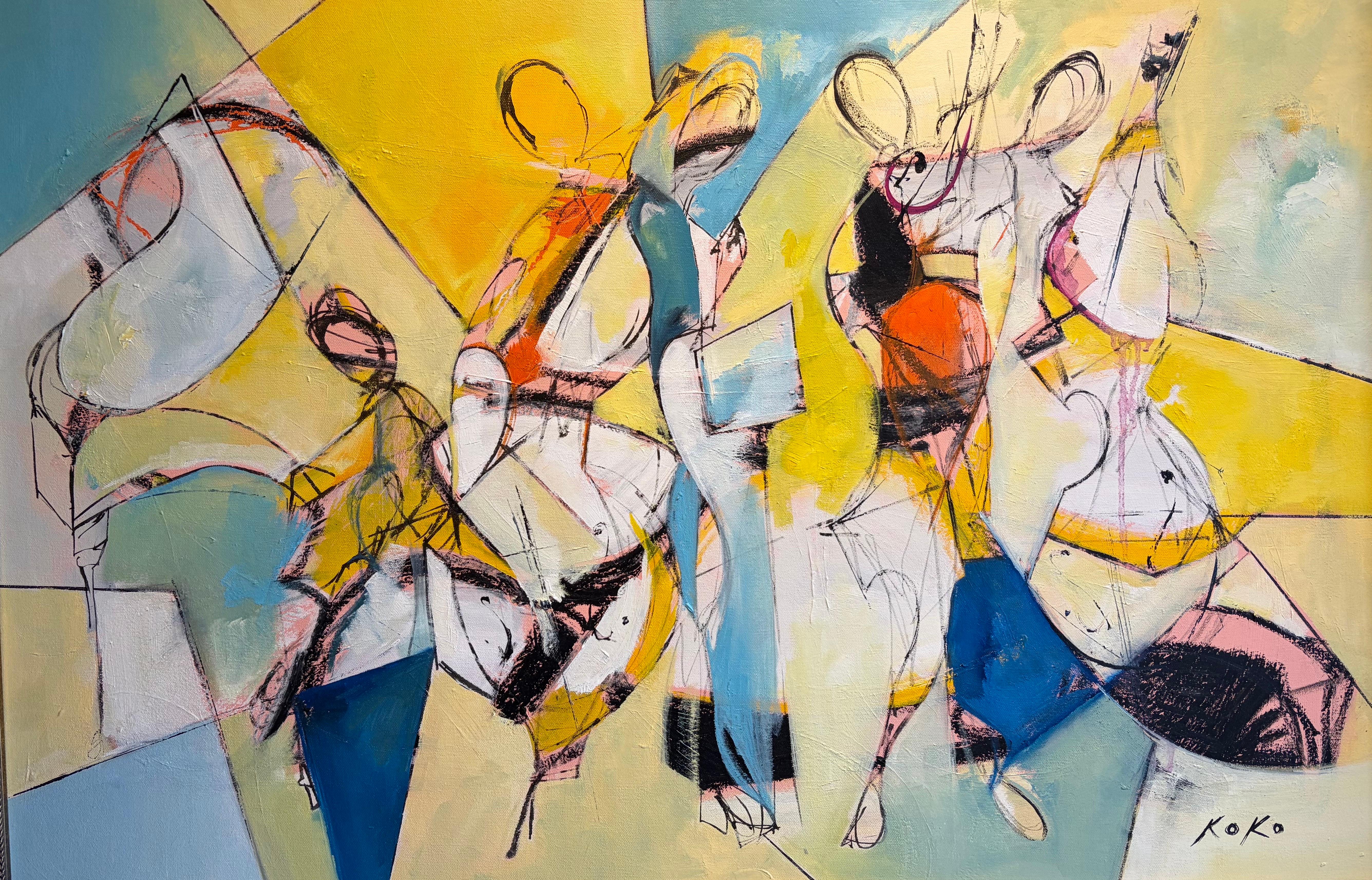 Musicians oil painting, Contemporary painting on canvas, Geometric oil painting.