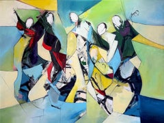 Pittura a olio contemporanea, Musicisti, Musicisti geometrici n. III su tela.