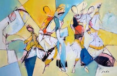 Musicians oil painting on canvas, Geometric Musicians, Horizontal painting.