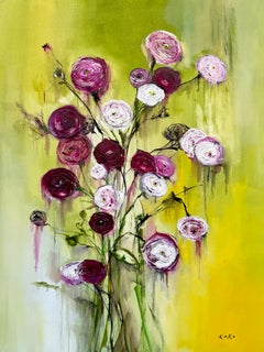 Ranunculus, oil painting, contemporary abstract expressionist painting.