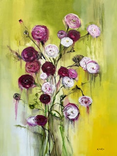 Ranunculus, oil painting, contemporary abstract expressionist painting.