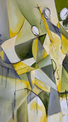 Großes Ölgemälde auf Leinwand mit Musikern, „Geometrische Musiker“, „Quartett in Grün“.
