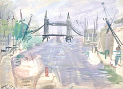 Austin Taylor – Britische Aquarellzeichnung der Tower Bridge in London aus dem 20. Jahrhundert