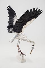 Self Reliance 1 - a LIFE SIZE heron sculpture made of hand-tooled leather