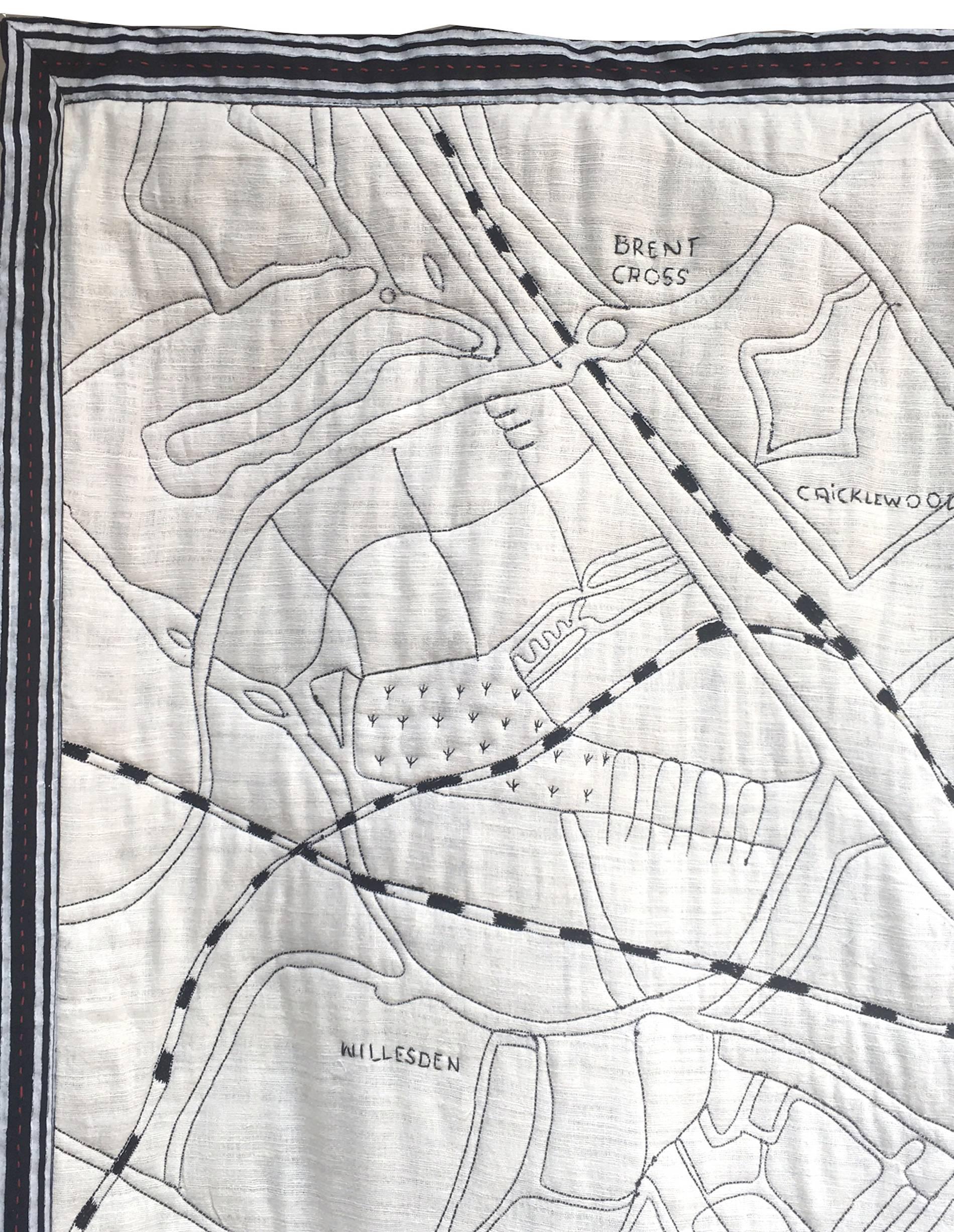 Embroidered Map of London Wall Hanging (custom made) For Sale 1