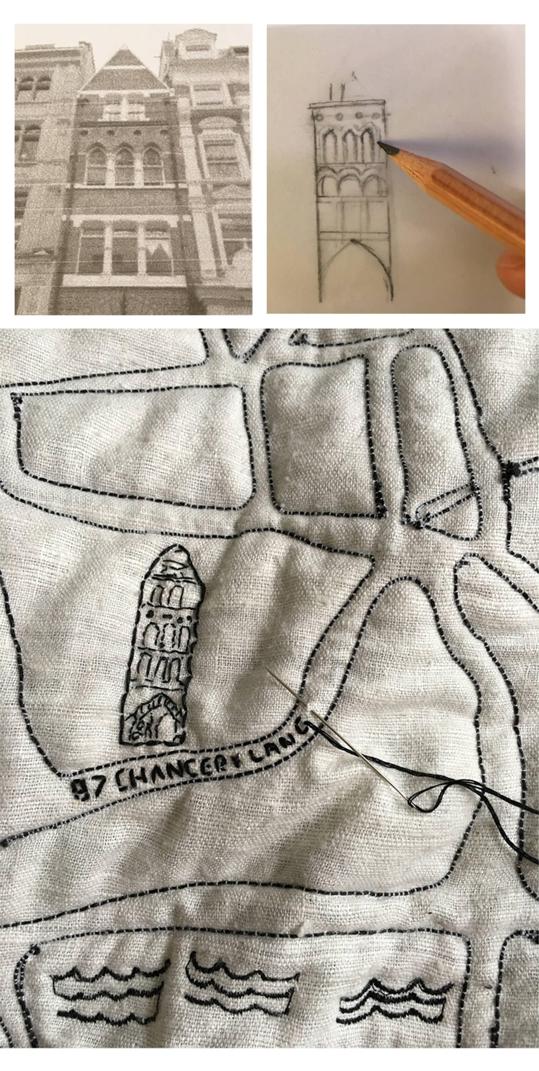 Customisable embroidered textile map: London 1