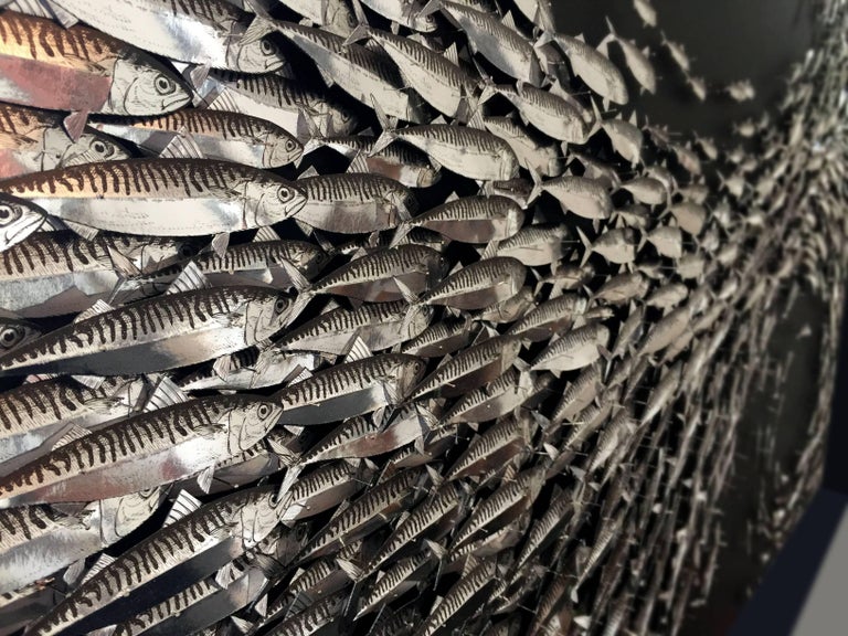 SURGE - A three dimensional art work of pinned metallic mackerel For Sale 4