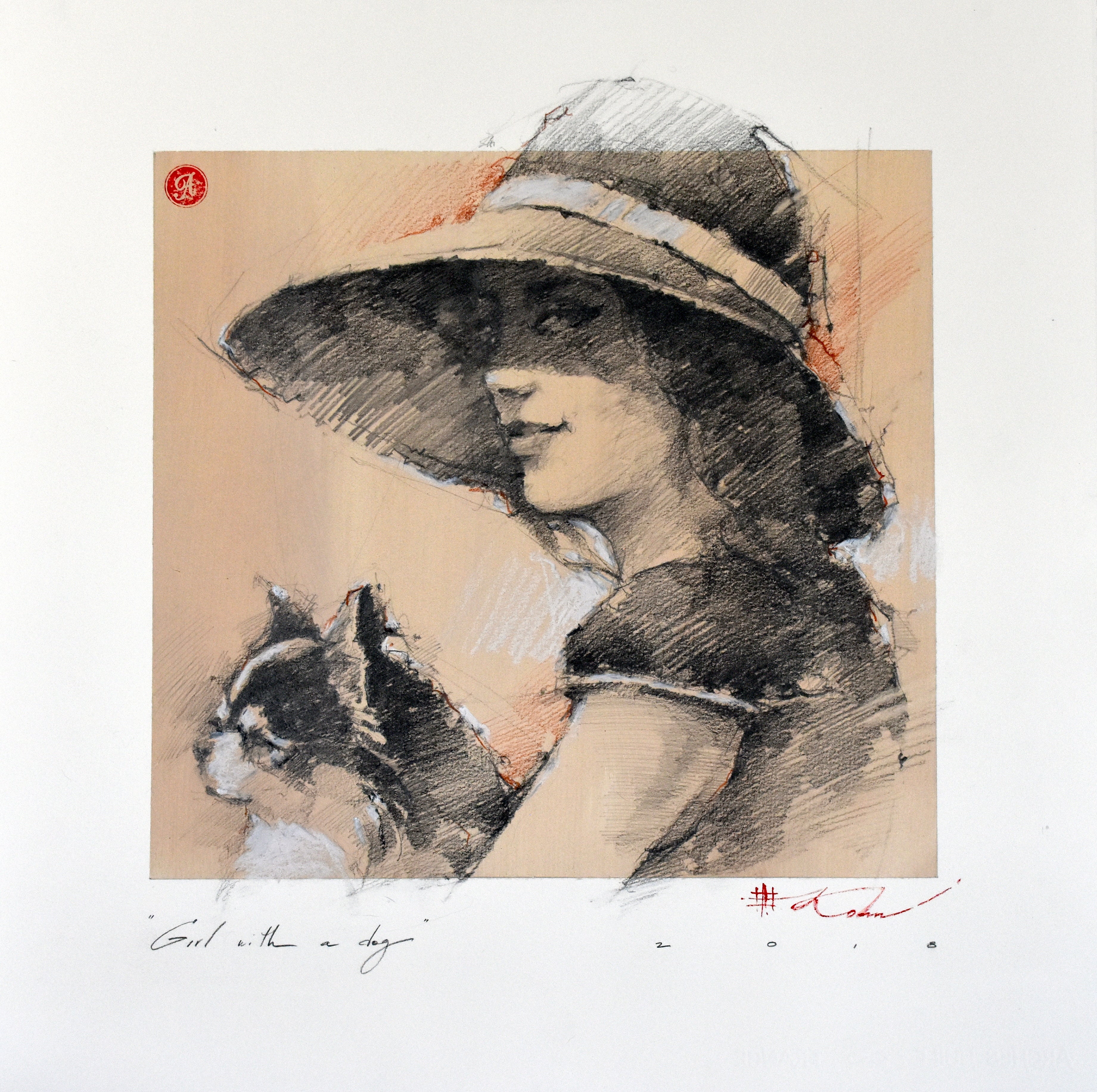 Andre Kohn Andre Kohn Girl With A Dog Figurative Original