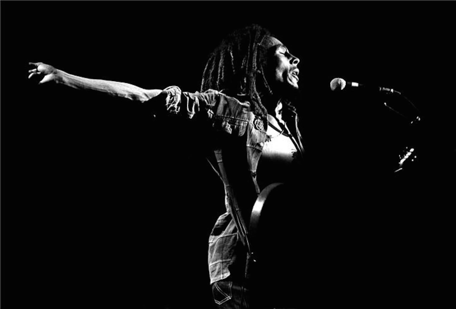 Neal Preston Black and White Photograph - Bob Marley, Santa Monica, CA 1979
