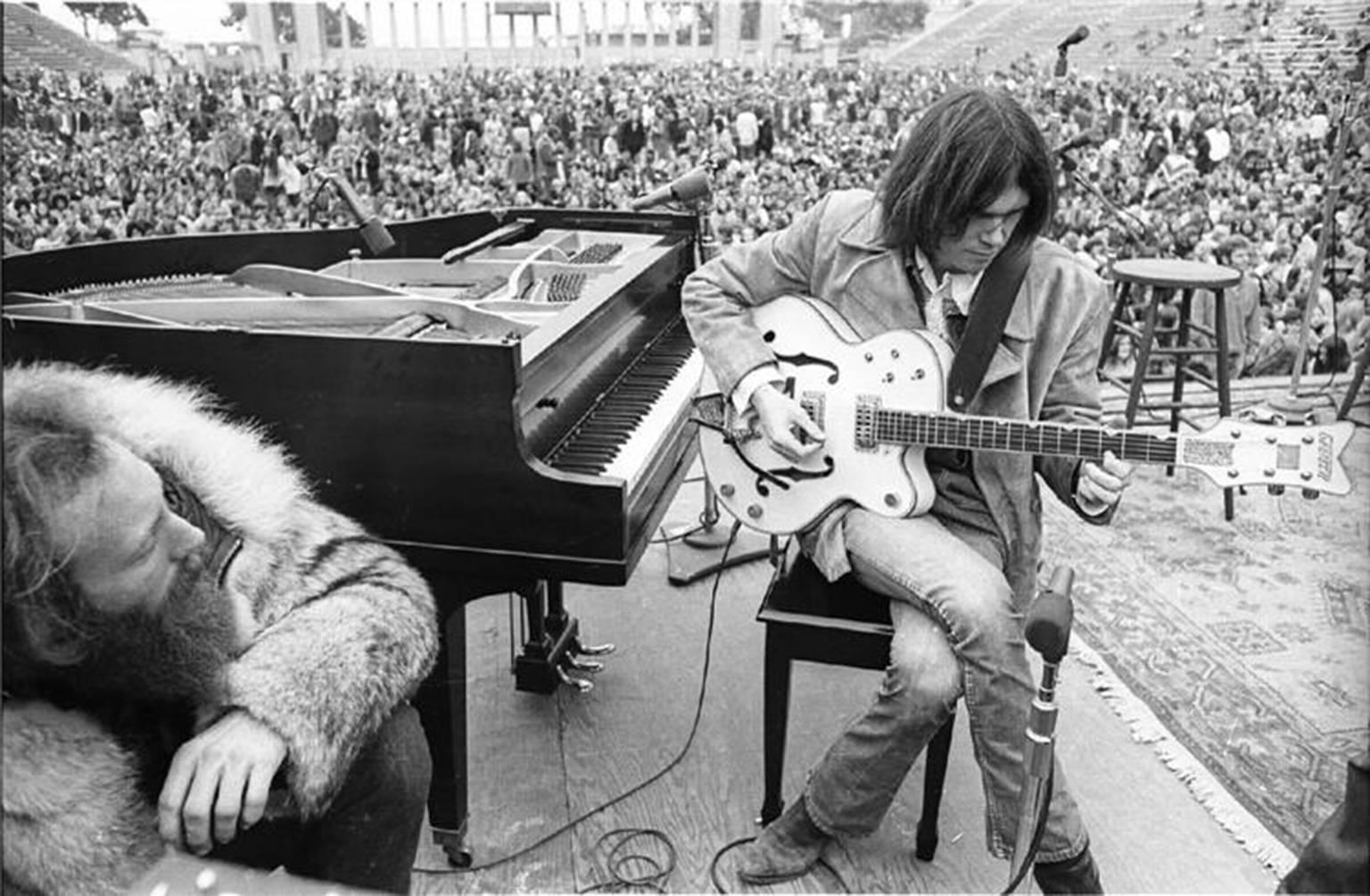 Henry Diltz Black and White Photograph - Neil Young "Balboa Stadium", 1969