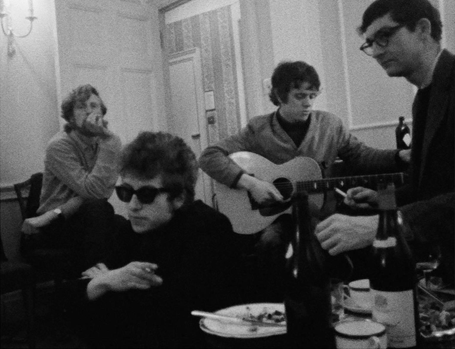 D.A. Pennebaker Black and White Photograph - Bob Dylan and Donovan at The Savoy, London 1965 