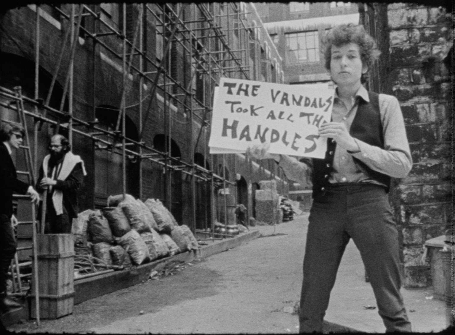 Bob Dylan in cue card scene "The Vandals"  1965 - Mixed Media Art by D.A. Pennebaker