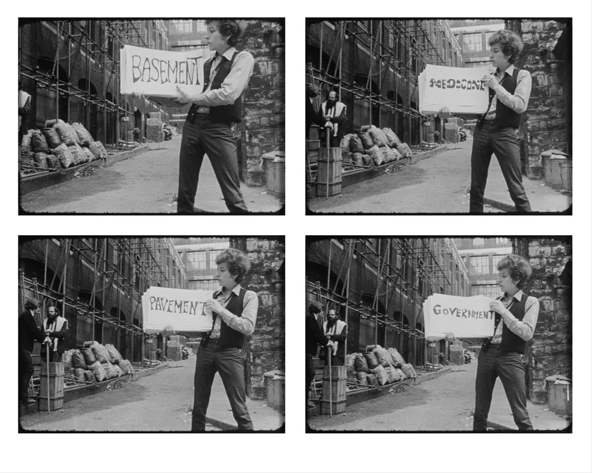 Bob Dylan in cue card scene from DONT LOOK BACK (quadtych) - Mixed Media Art by D.A. Pennebaker