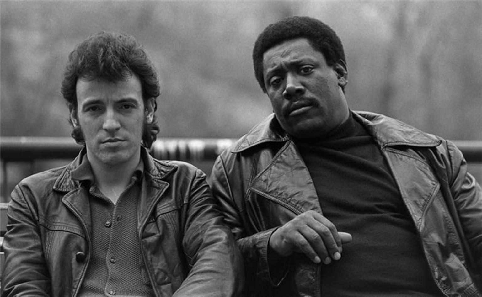 Joel Bernstein Black and White Photograph - Bruce Springsteen and Clarence Clemons, Central Park South, NYC 1980