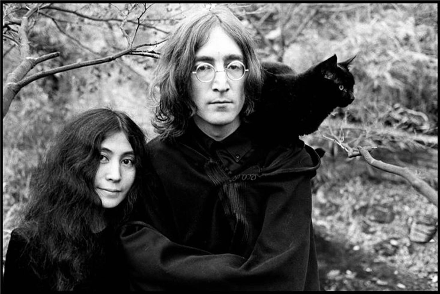Ethan Russell Black and White Photograph - John Lennon and Yoko Ono