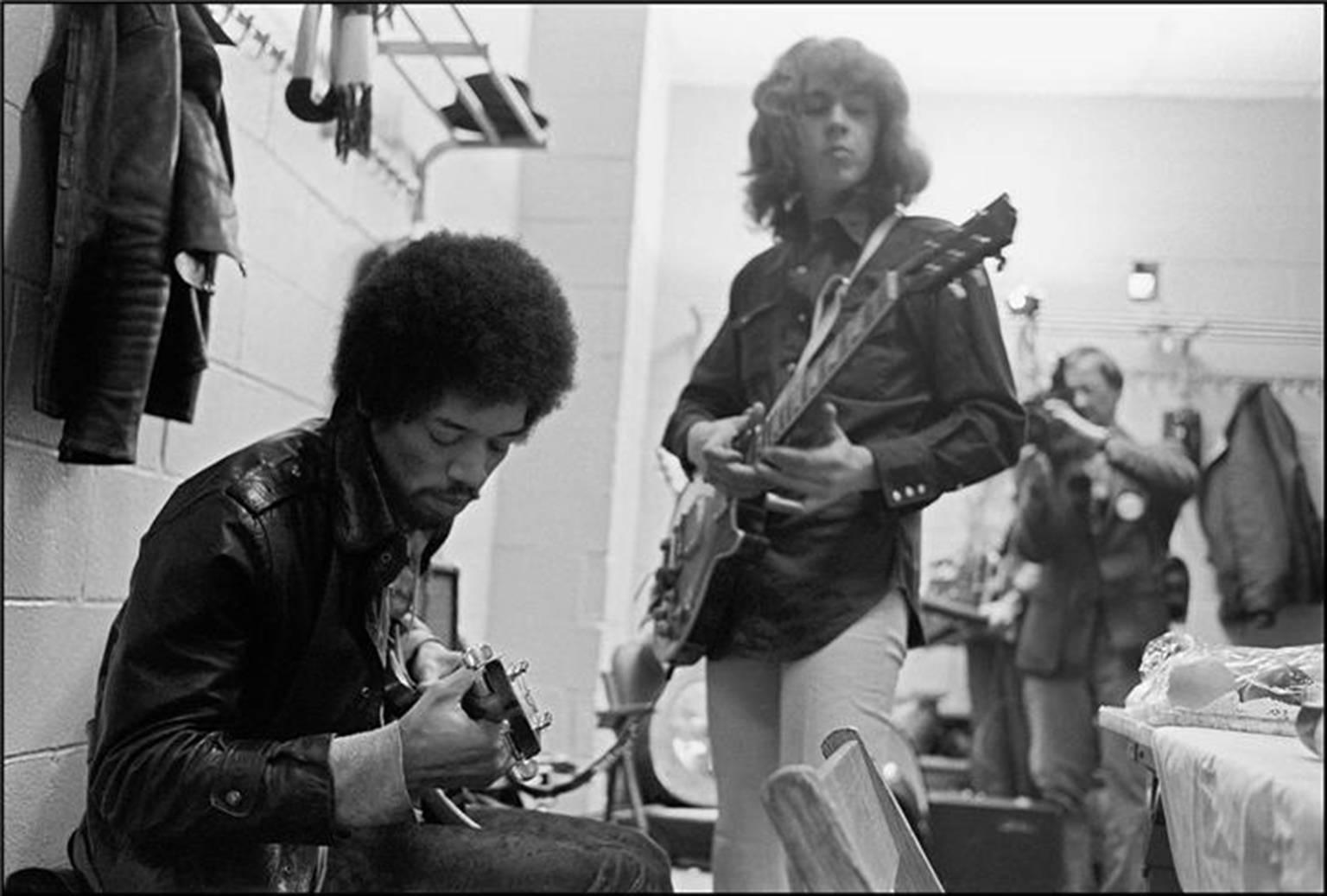 Ethan Russell Black and White Photograph - Jimi Hendrix and Mick Taylor, New York, NY 1969