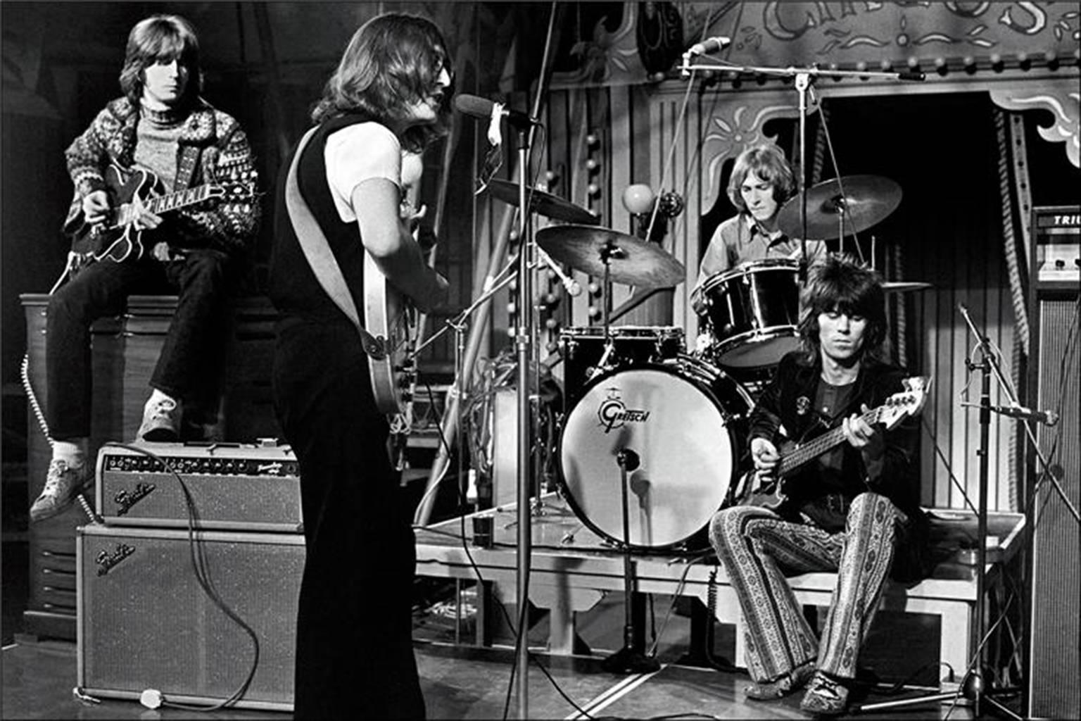 Ethan Russell Black and White Photograph - Eric Clapton, John Lennon, Mitch Mitchell and Keith Richards 1969