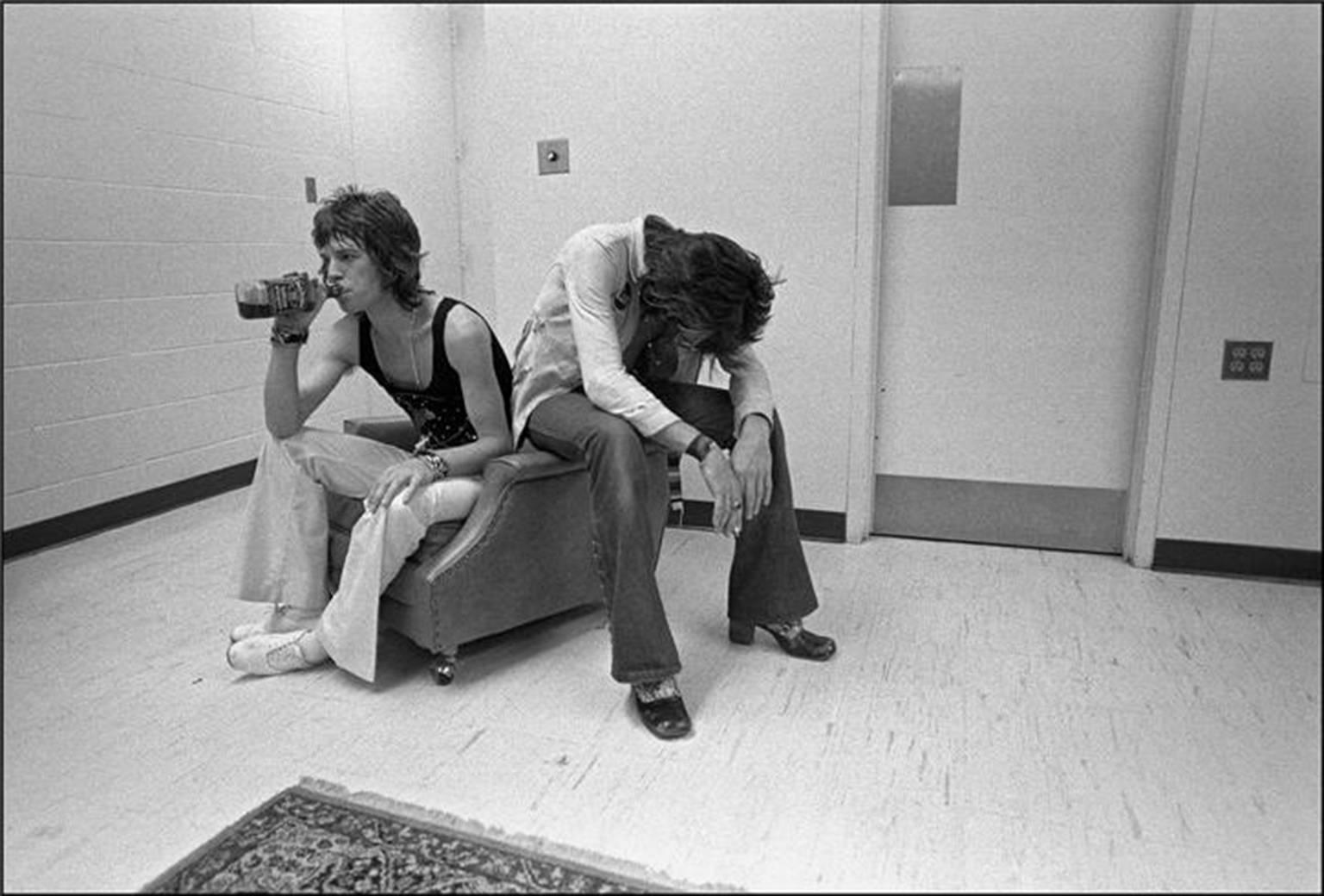 Ethan Russell Black and White Photograph - Mick Jagger and Keith Richards, U.S. Tour 1972