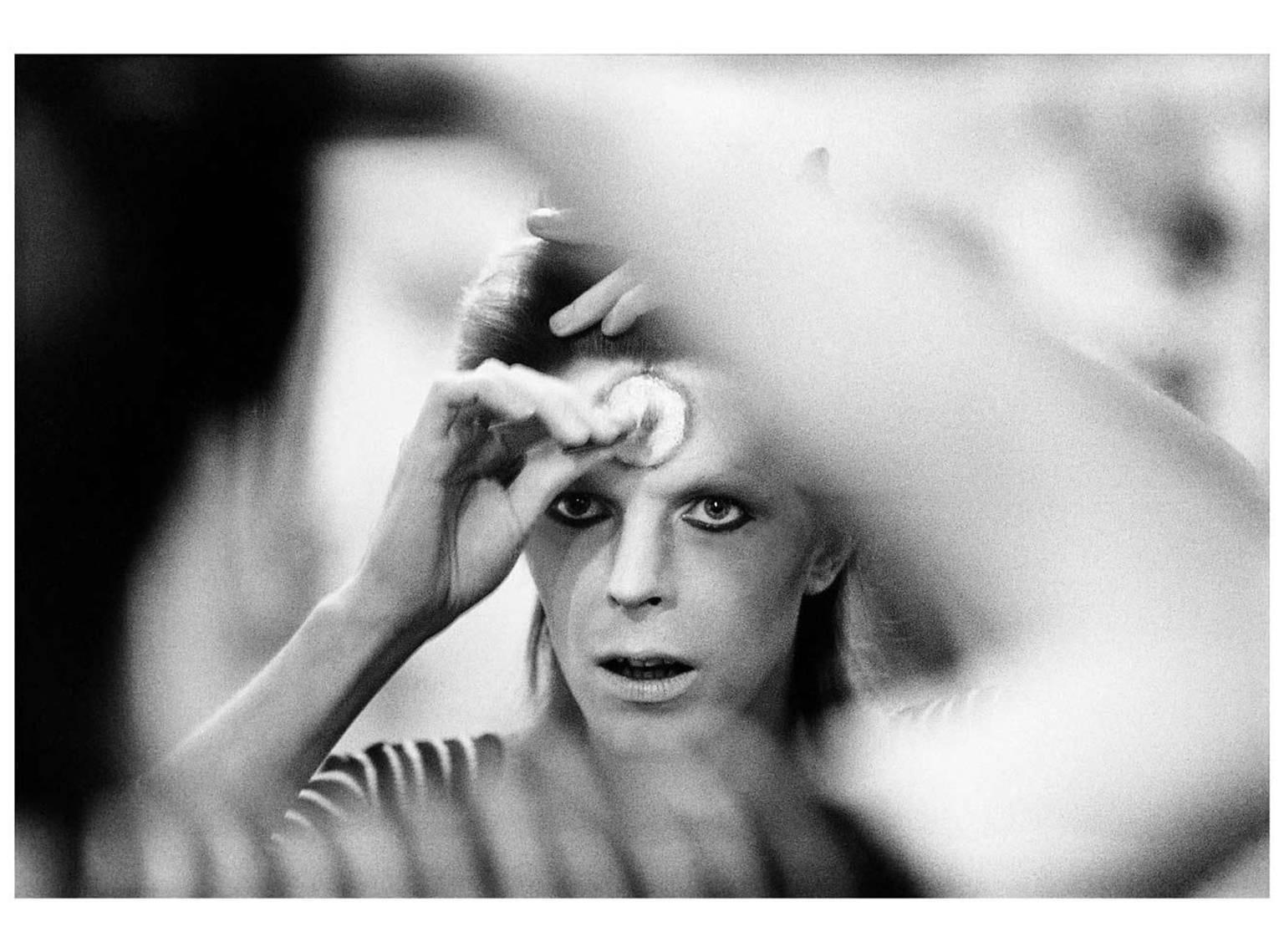 Mick Rock Portrait Photograph - David Bowie, Makeup Close-Up, United Kingdom Tour 1973