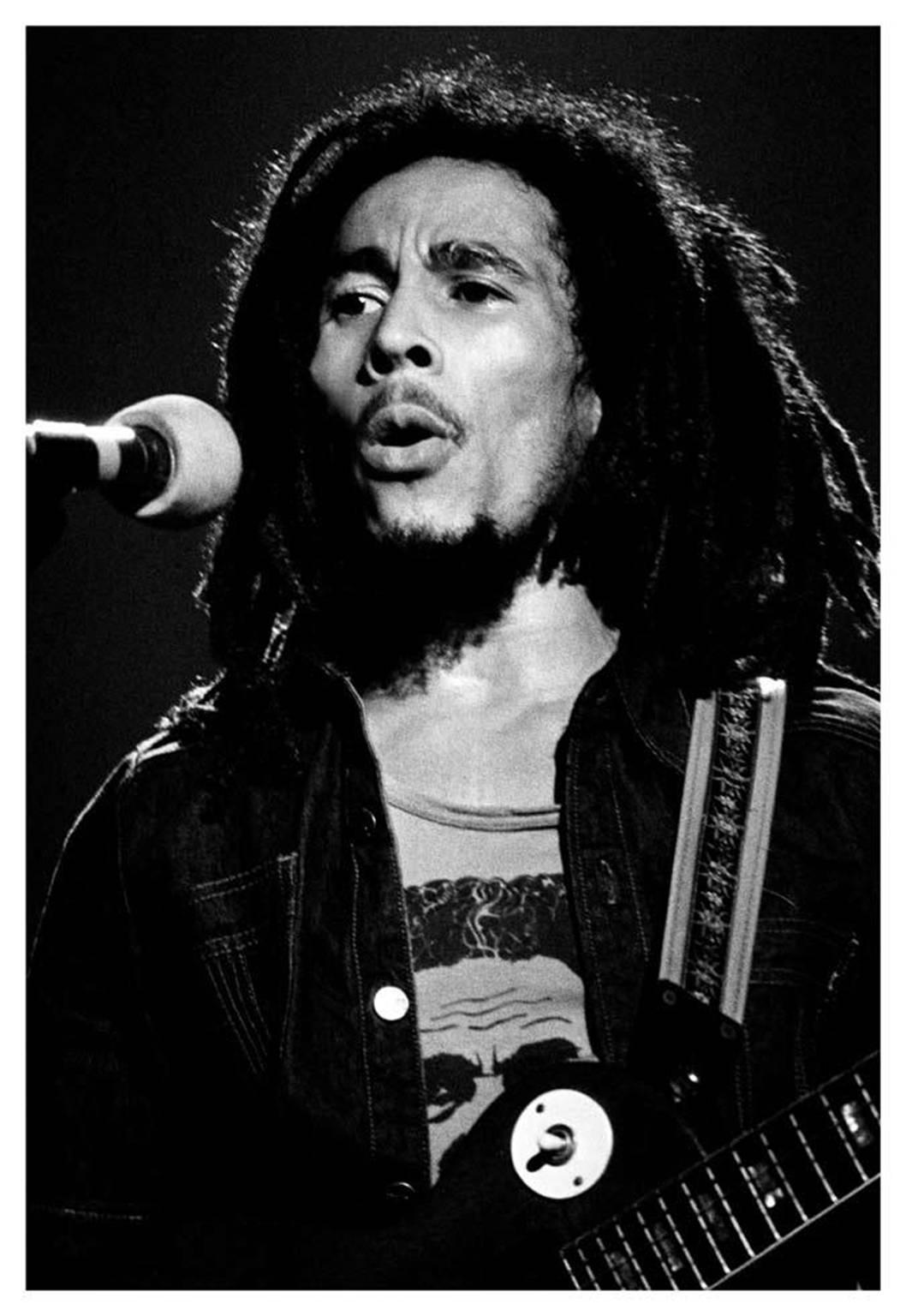Mick Rock Black and White Photograph - Bob Marley, 1975