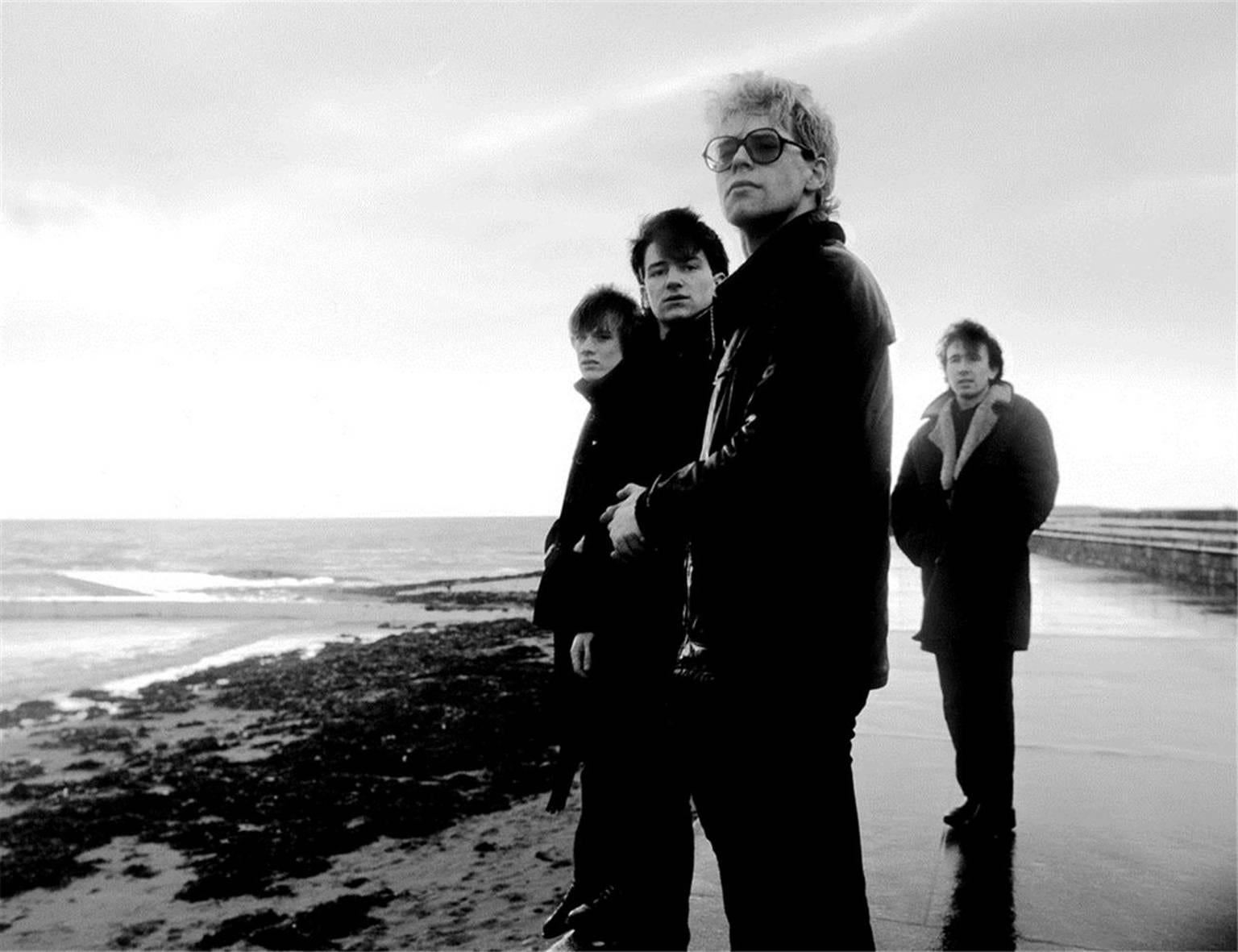 Colm Henry Black and White Photograph – U2, Galway Bay, 1980