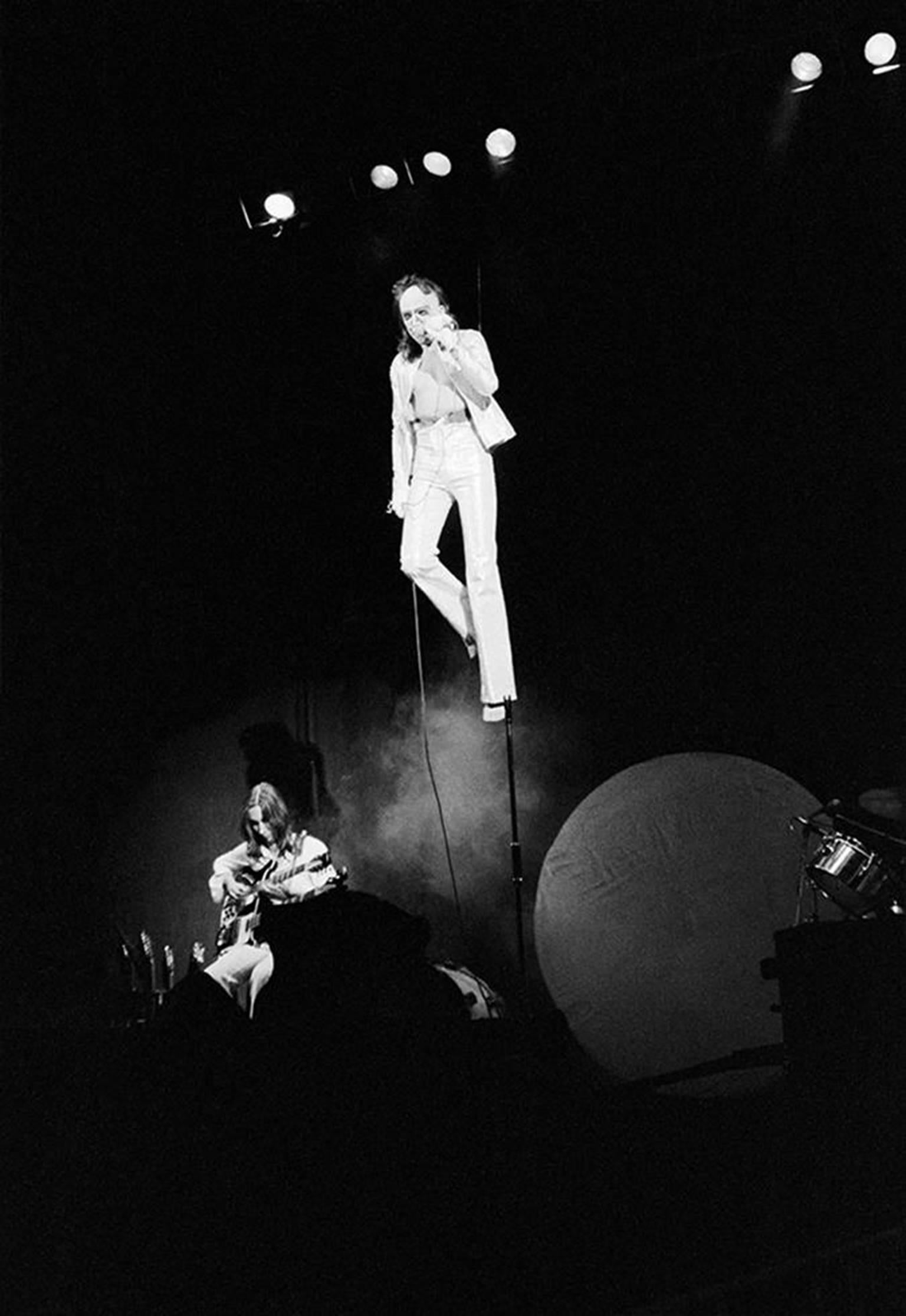 Bill Green Black and White Photograph - Peter Gabriel with Genesis at Philharmonic Hall in NYC, 1974