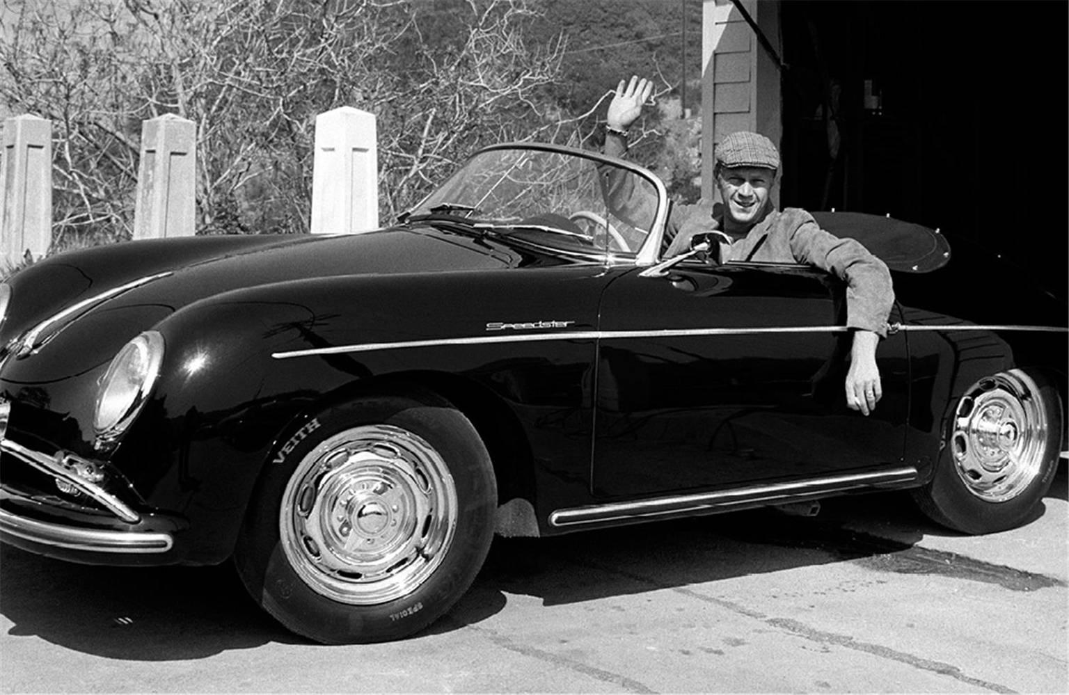John R. Hamilton Black and White Photograph - Steve McQueen in his Porsche, Los Angeles, California, 1960