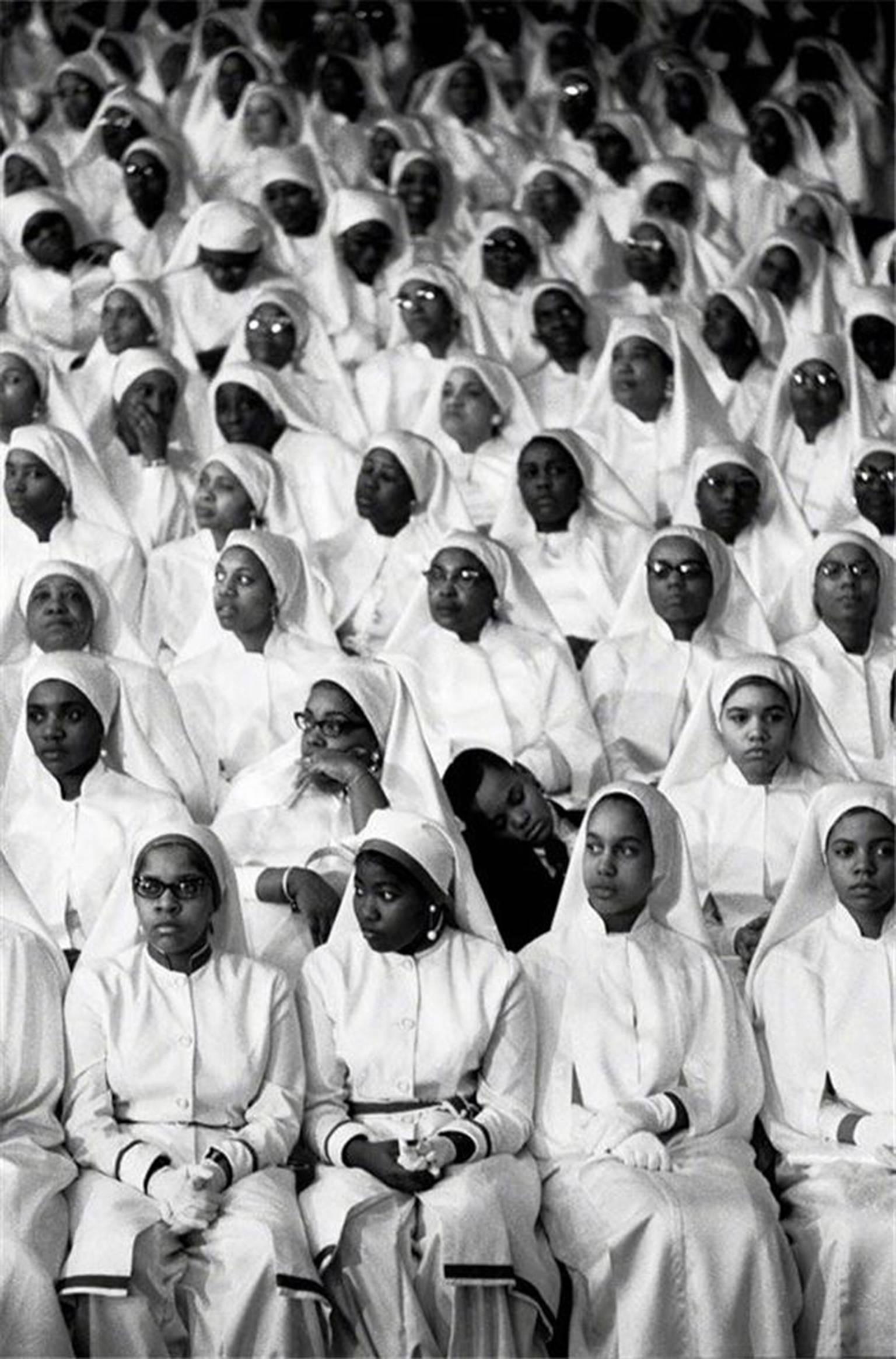 Art Shay Black and White Photograph - Muslim Nuns, Elijah Muhammad