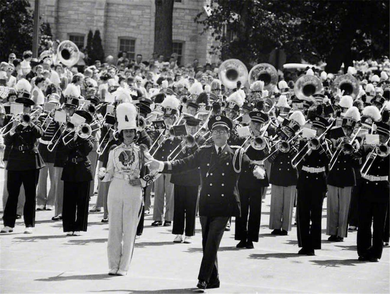 Art Shay Black and White Photograph - Meredith Willson leading Seventy-Six Trombones, 1958