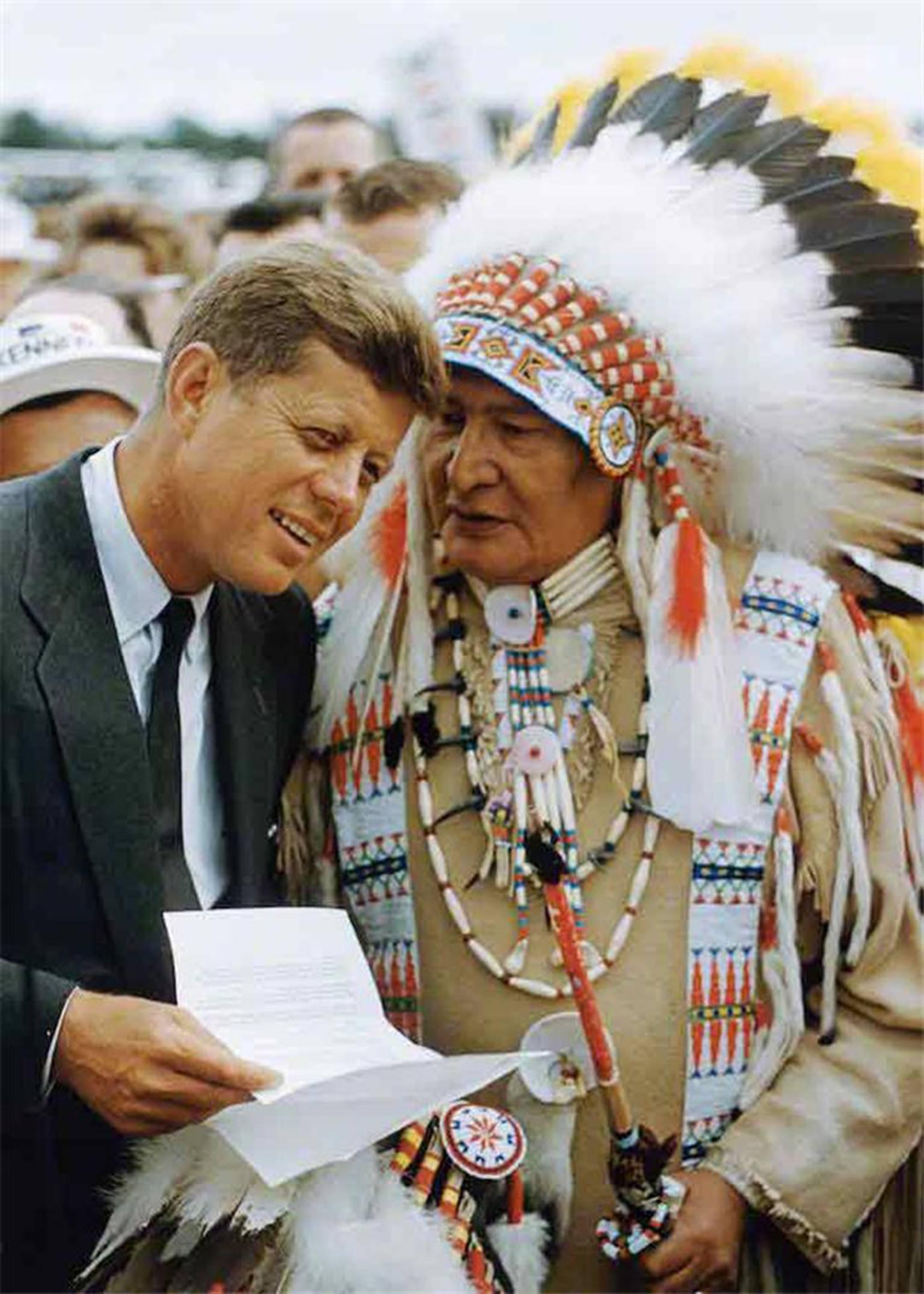 Art Shay Color Photograph - Two Chiefs - John F. Kennedy Fields Indian Request, 1960