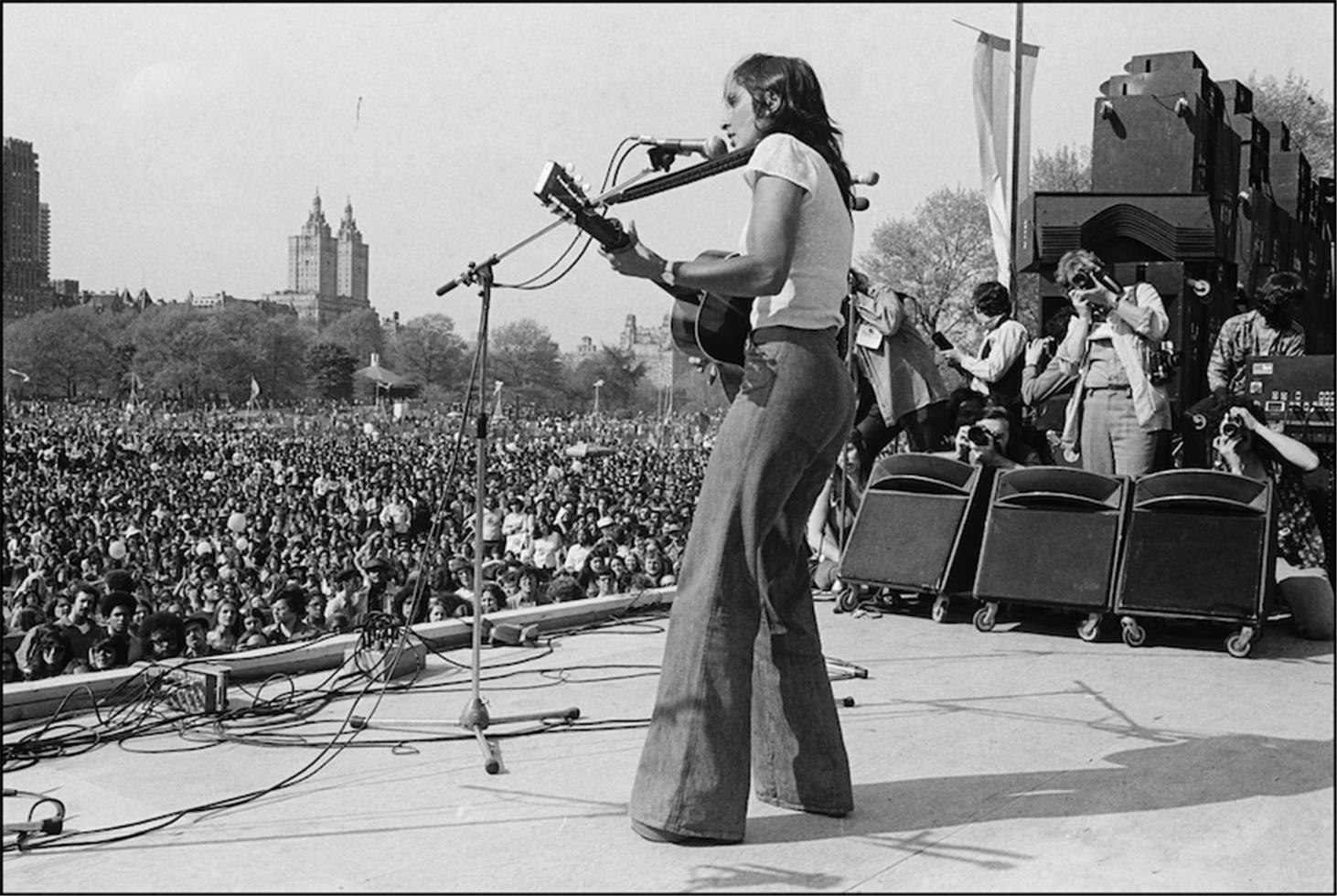 Allan Tannenbaum Black and White Photograph - Joan Baez, War is Over Rally, Central Park, NYC, 1975