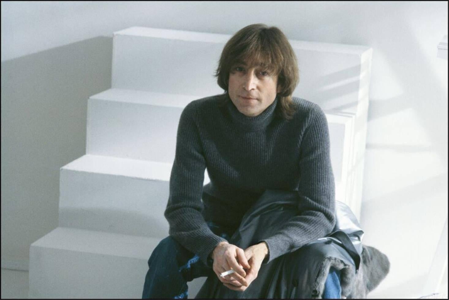 Allan Tannenbaum Portrait Photograph - John Lennon at the Filming of "Just Like Starting Over", November 26, 1980