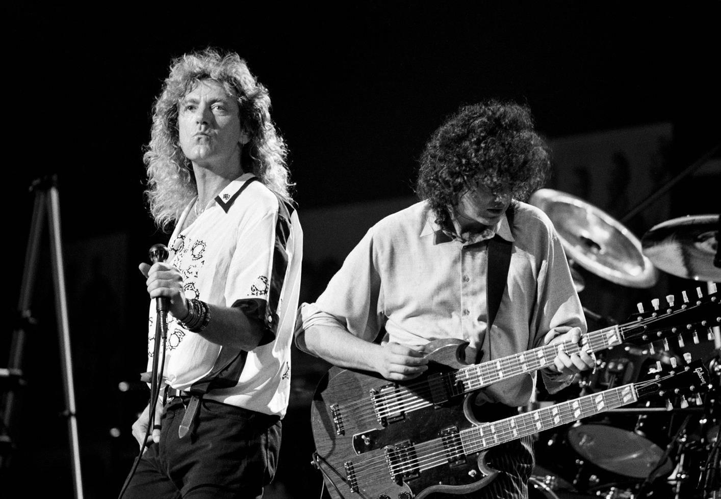 Jay Blakesberg Black and White Photograph - Robert Plant and Jimmy Page, Led Zeppelin, NYC, 1988