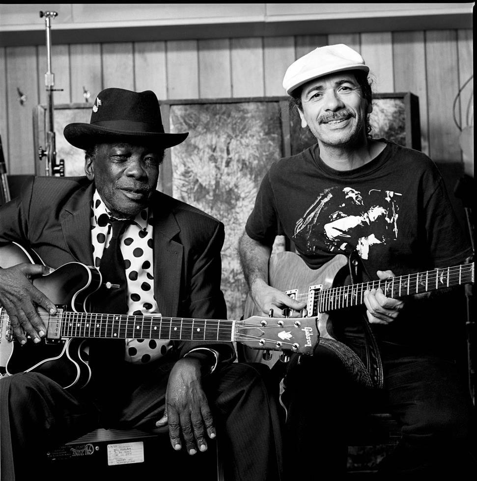 Jay Blakesberg Black and White Photograph - John Lee Hooker and Carlos Santana, Sausalito, CA, 1991