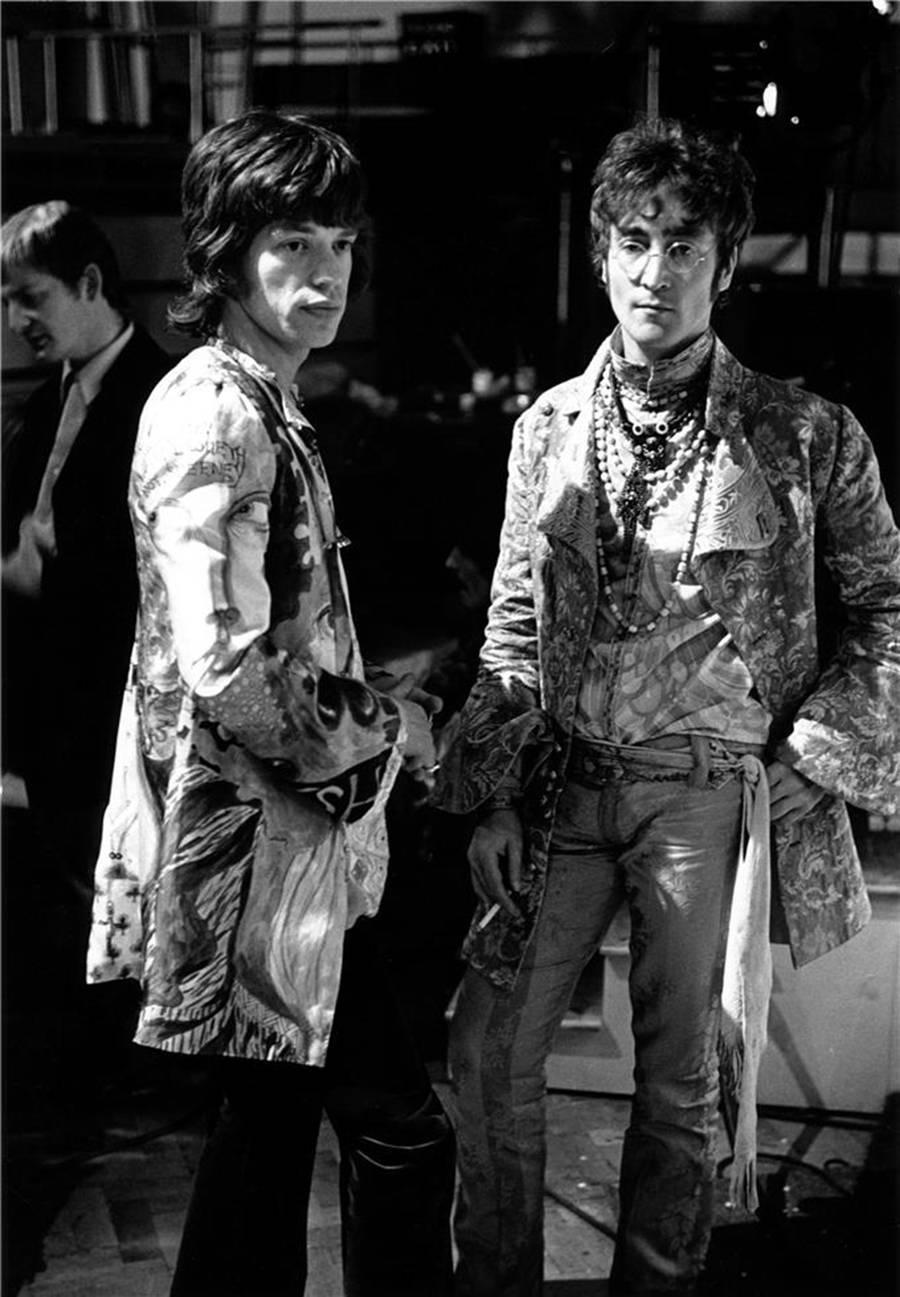 David Mangus Black and White Photograph - Mick Jagger and John Lennon, Abbey Road Studios, London, 1967