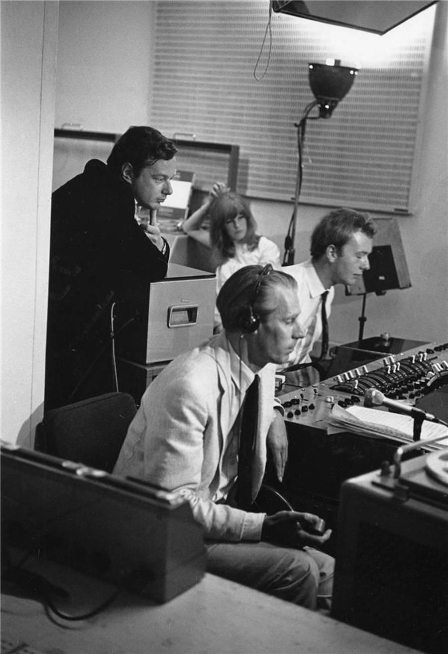David Mangus Black and White Photograph - Brian Epstein, George Martin, and Geoff Emmrick, 1967