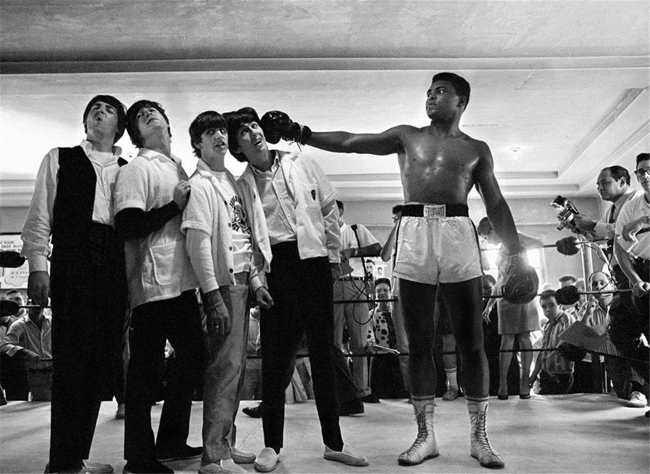 Charles Trainor Black and White Photograph - The Beatles and “The Greatest”, Cassius Clay (Muhammad Ali) in the Ring