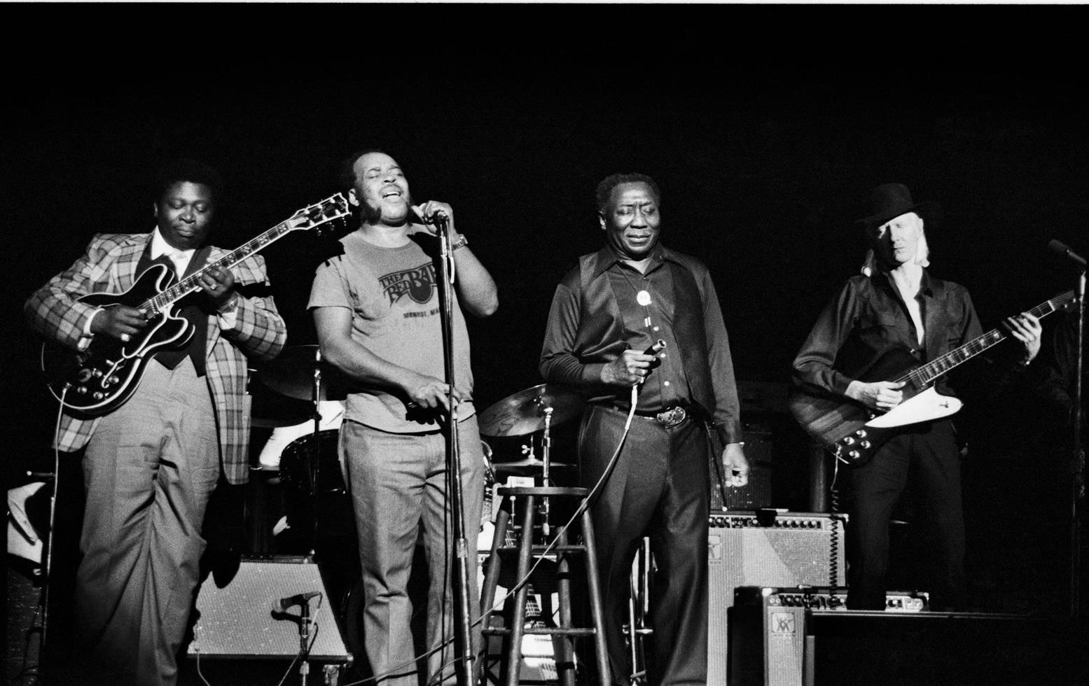 Jay Blakesberg Black and White Photograph - B.B. King, James Cotton, Muddy Waters, and Johnny Winter, NYC, 1979