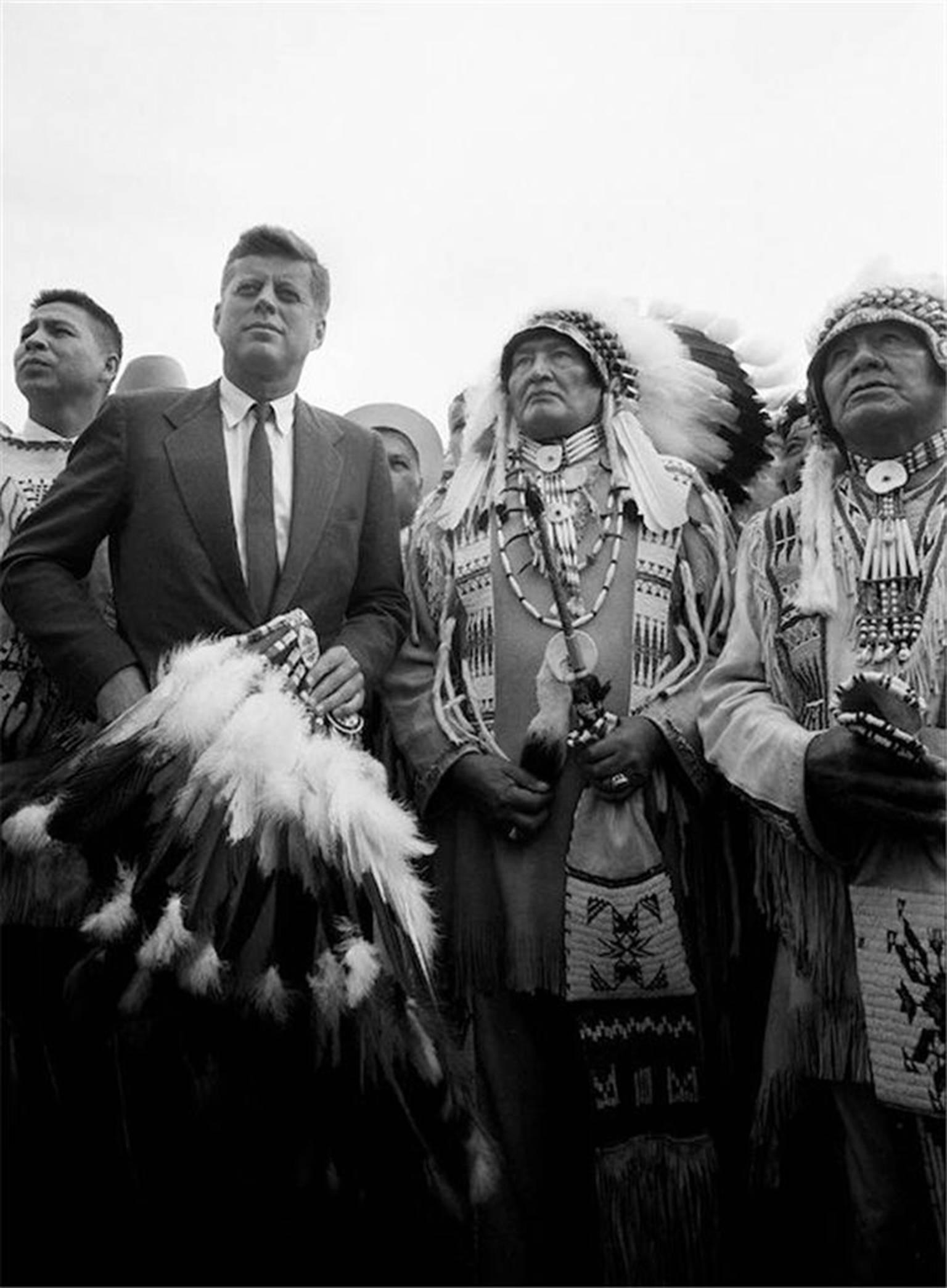 Art Shay Black and White Photograph – "Two Chiefs, " John F. Kennedy Fields Indian Request, 1960