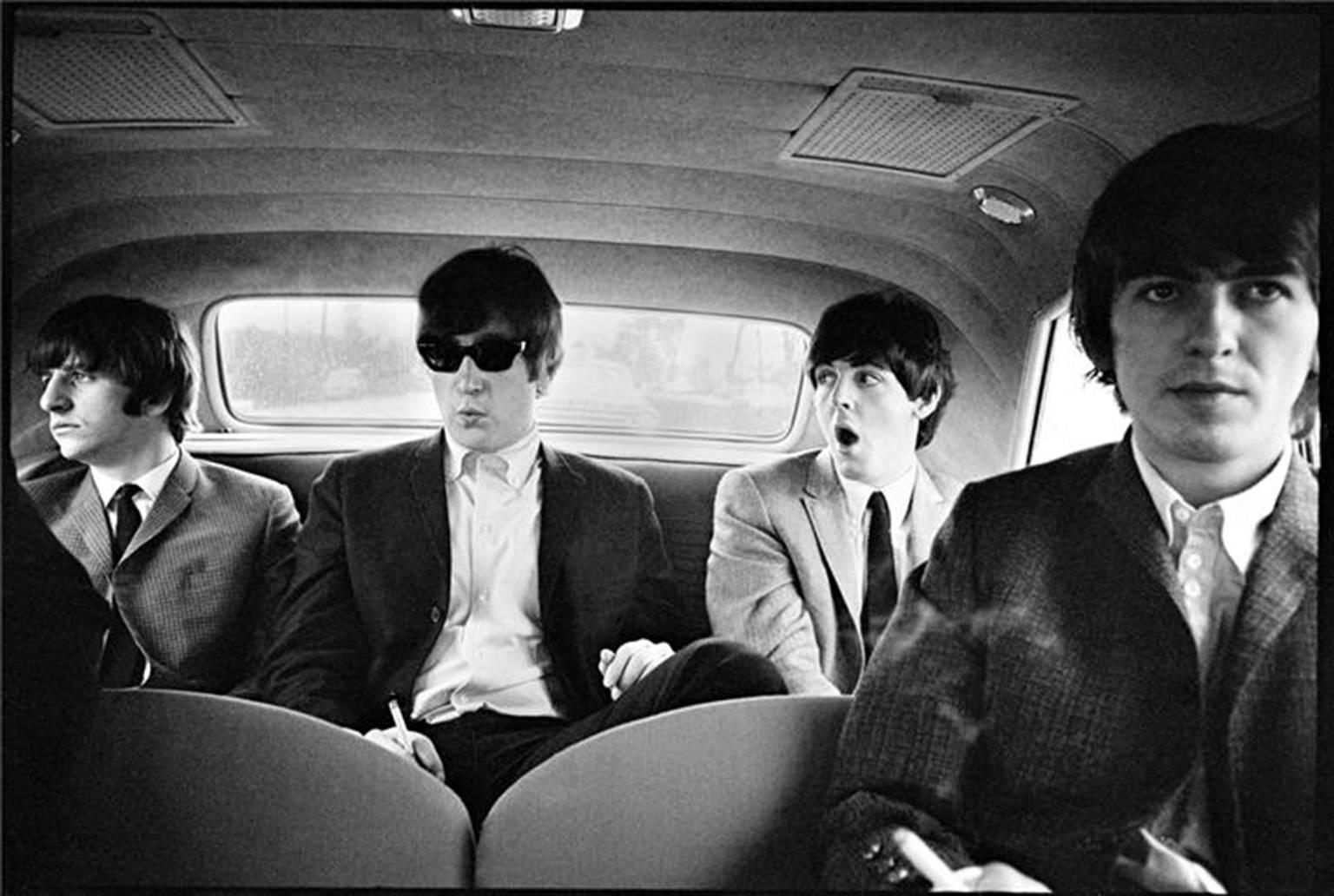 Curt Gunther Black and White Photograph - Beatles in Limo, 1964